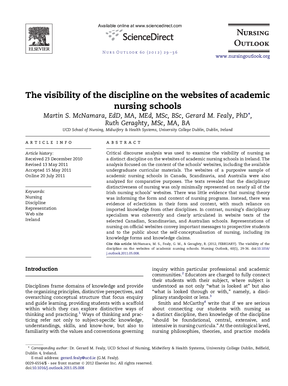 The visibility of the discipline on the websites of academic nursing schools