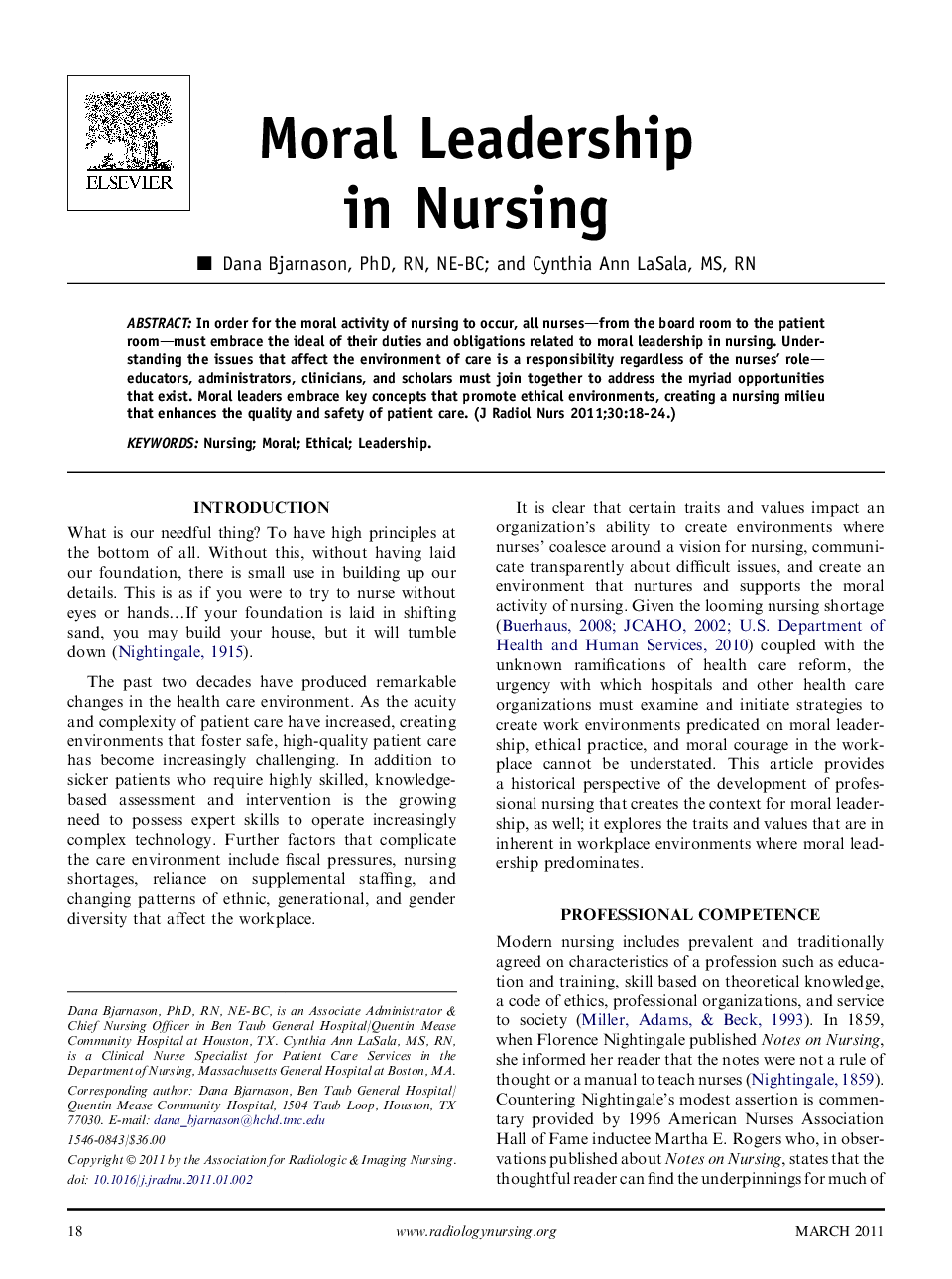 Moral Leadership in Nursing