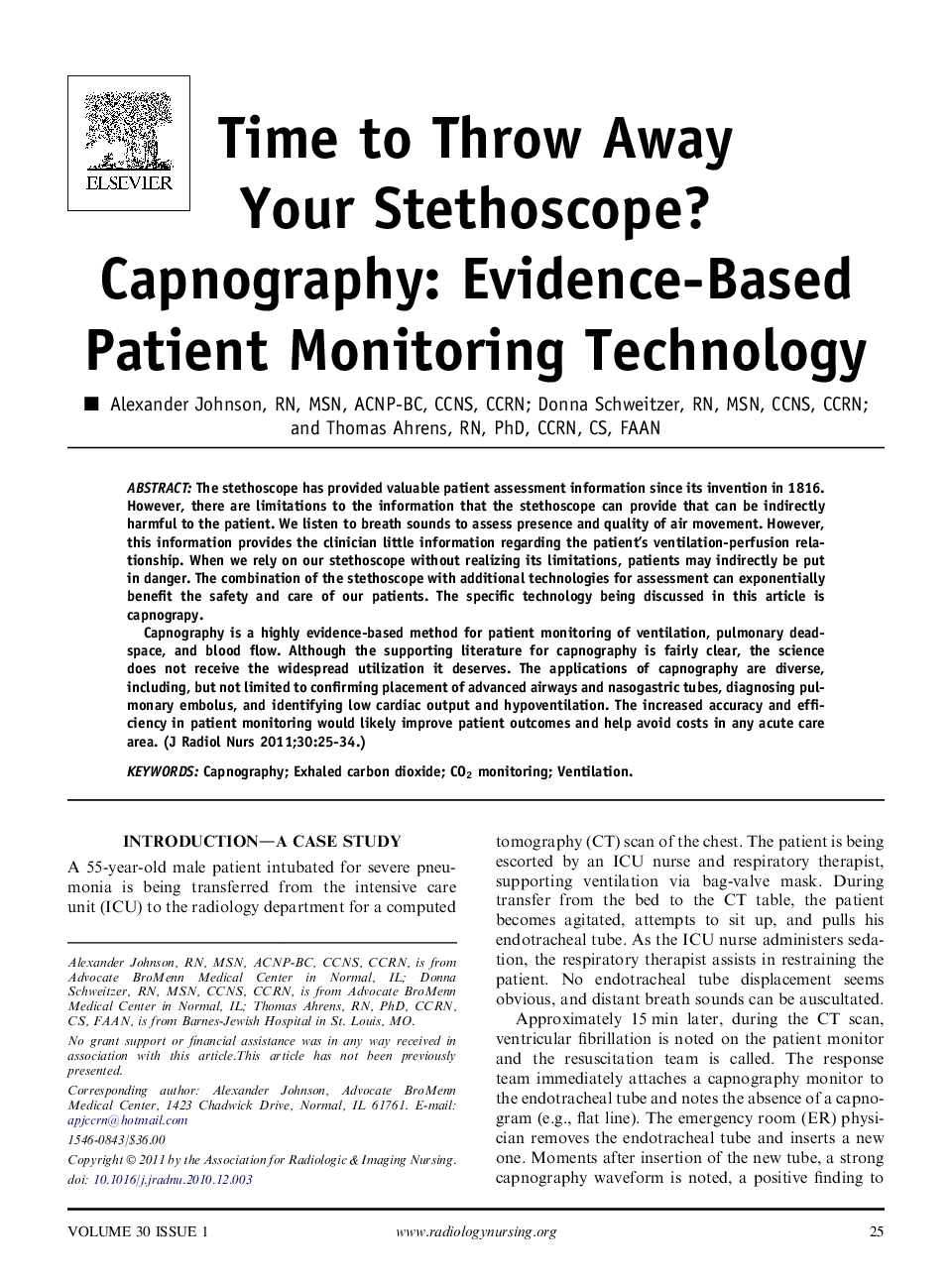 Time to Throw Away Your Stethoscope? : Capnography: Evidence-Based Patient Monitoring Technology
