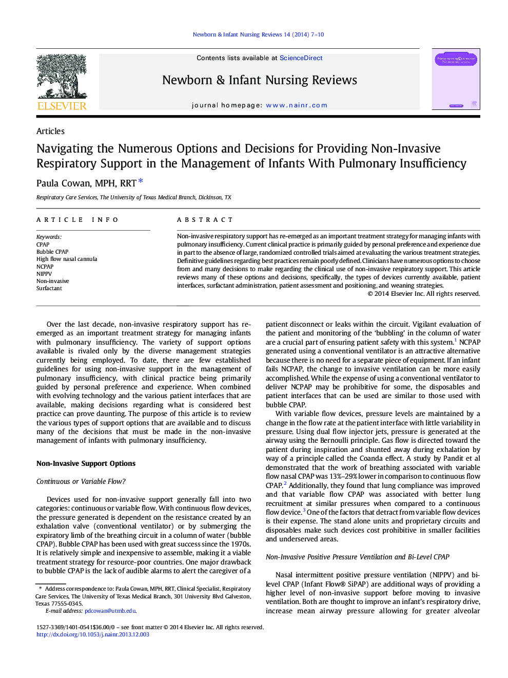 Navigating the Numerous Options and Decisions for Providing Non-Invasive Respiratory Support in the Management of Infants With Pulmonary Insufficiency