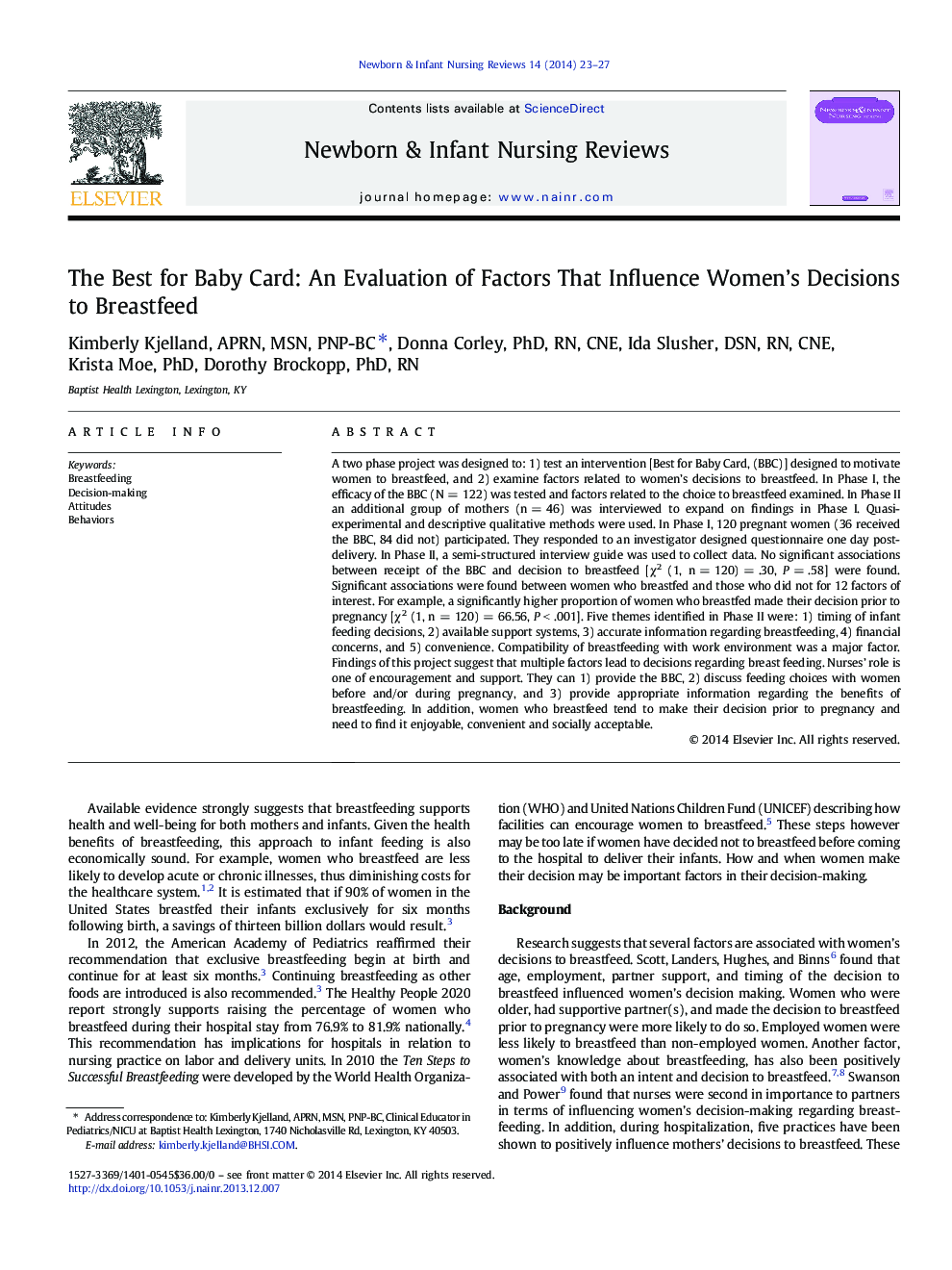 The Best for Baby Card: An Evaluation of Factors That Influence Women’s Decisions to Breastfeed