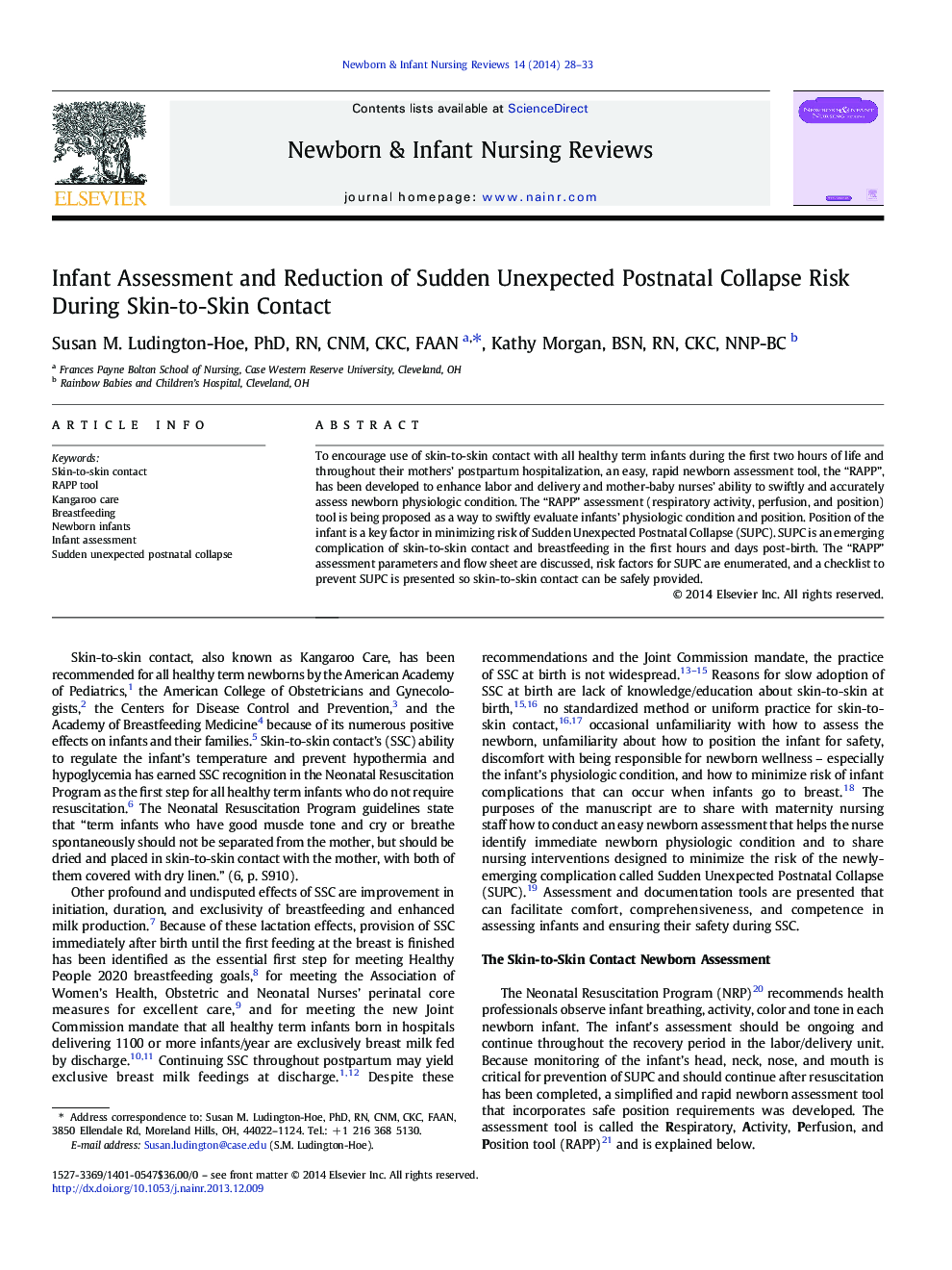 Infant Assessment and Reduction of Sudden Unexpected Postnatal Collapse Risk During Skin-to-Skin Contact