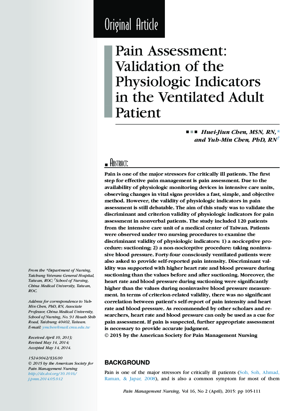 ارزیابی درد: اعتبار شاخص های فیزیولوژیکی در بیمار بزرگسال با تهویه مصنوعی