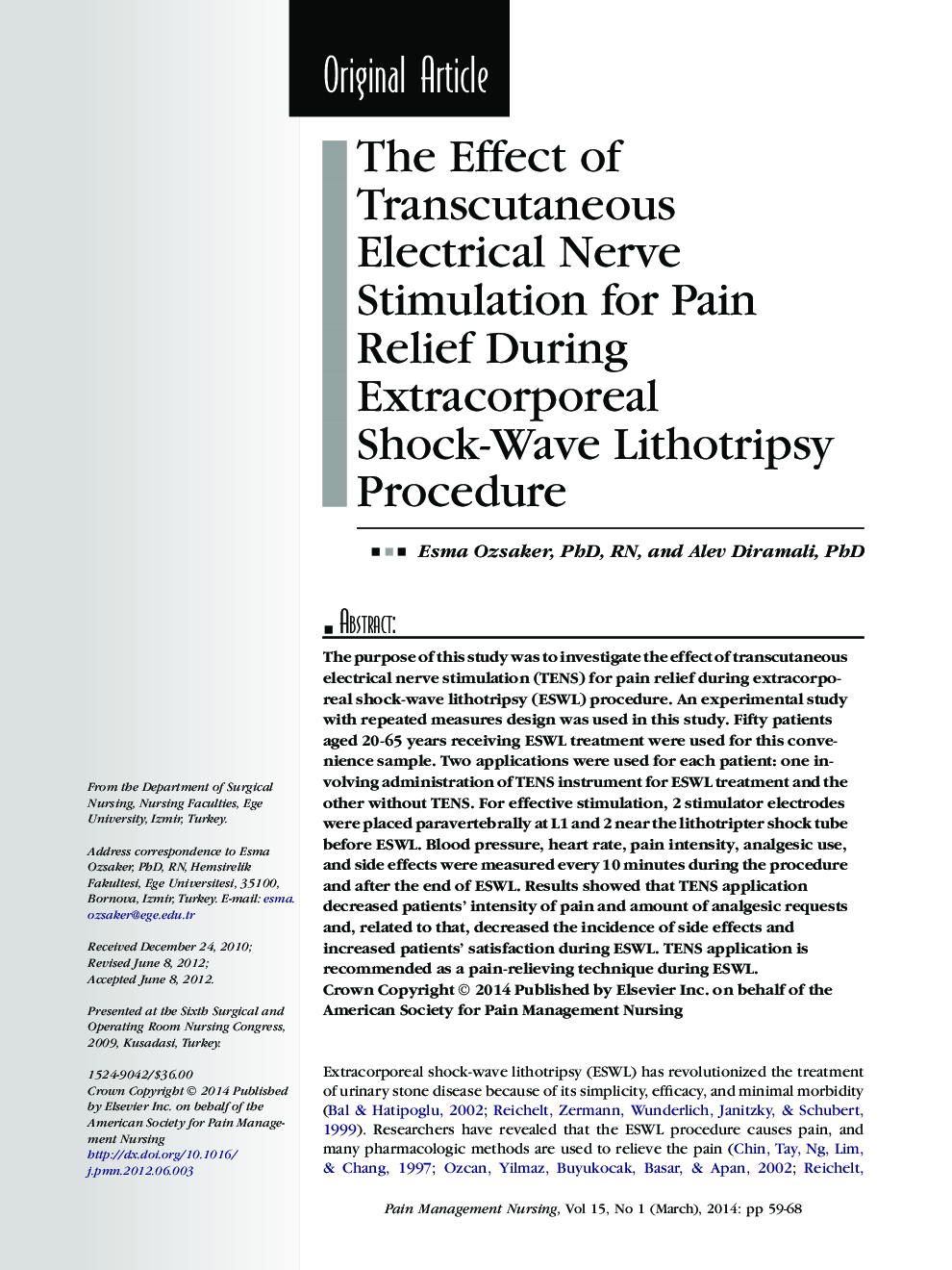 The Effect of Transcutaneous Electrical Nerve Stimulation for Pain Relief During Extracorporeal Shock-Wave Lithotripsy Procedure