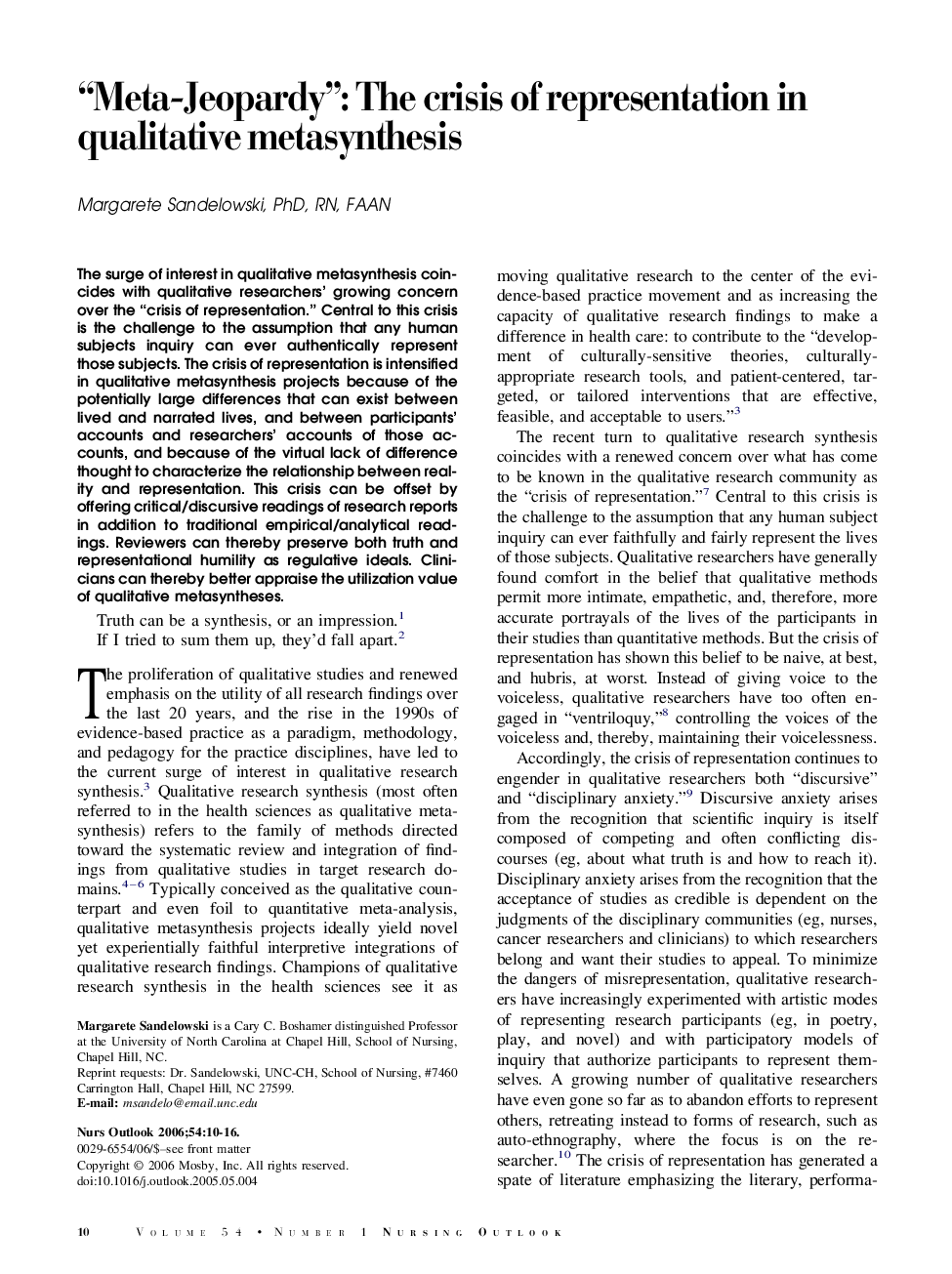 “Meta-Jeopardy”: The crisis of representation in qualitative metasynthesis