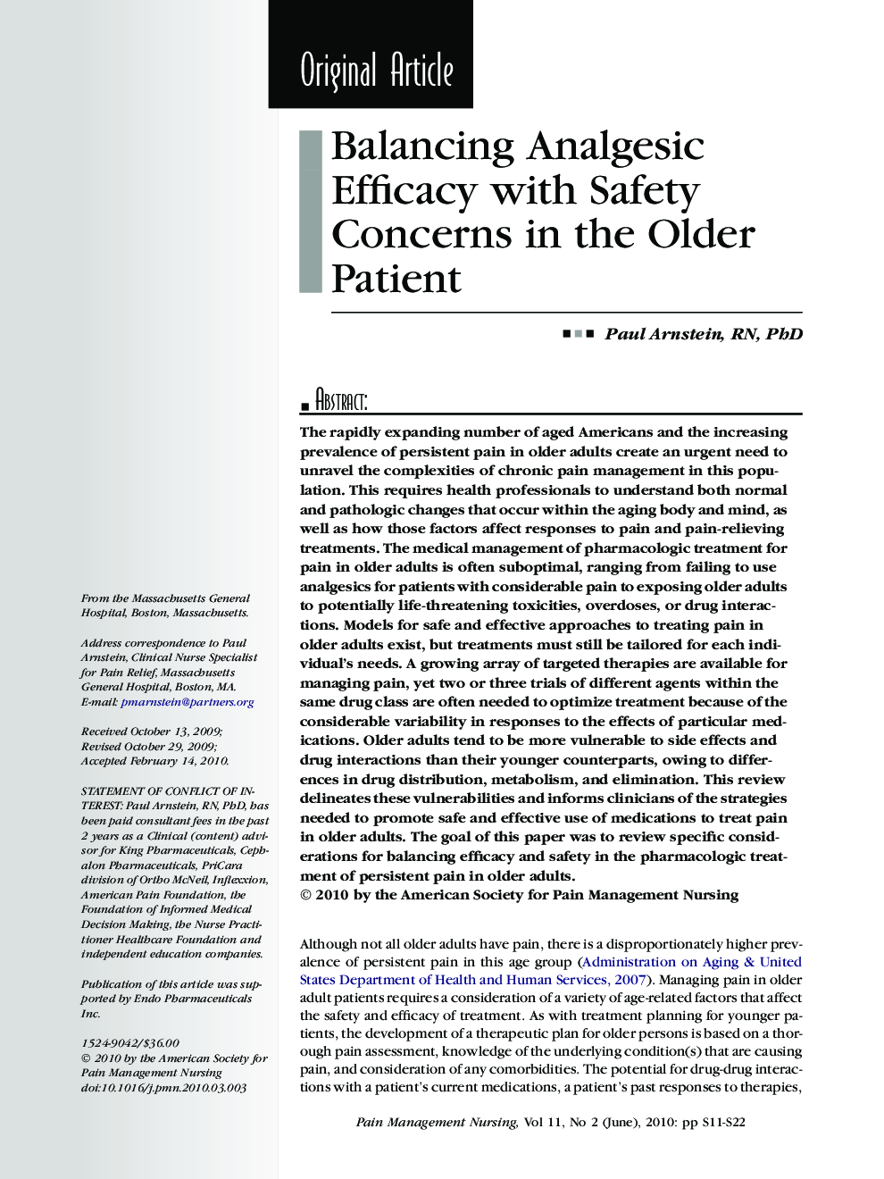 Balancing Analgesic Efficacy with Safety Concerns in the Older Patient