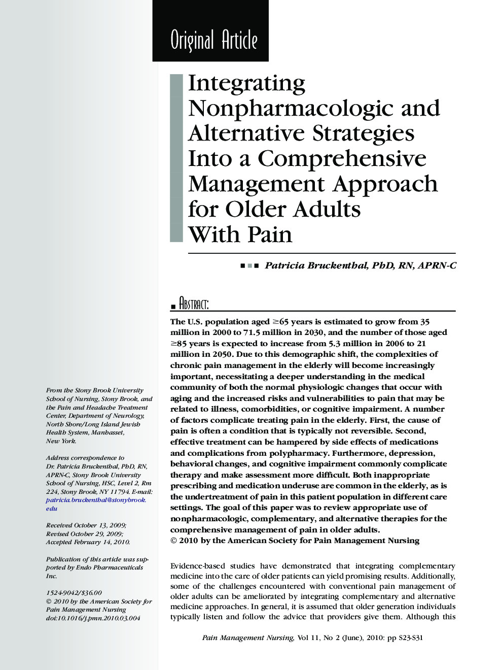 Integrating Nonpharmacologic and Alternative Strategies Into a Comprehensive Management Approach for Older Adults With Pain 