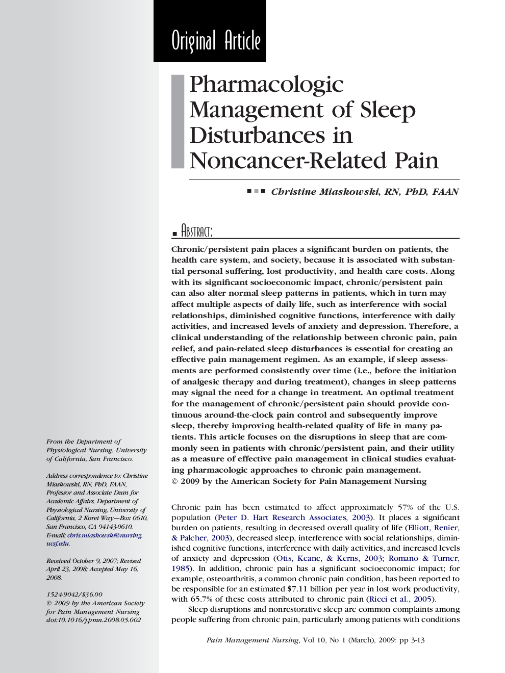 Pharmacologic Management of Sleep Disturbances in Noncancer-Related Pain