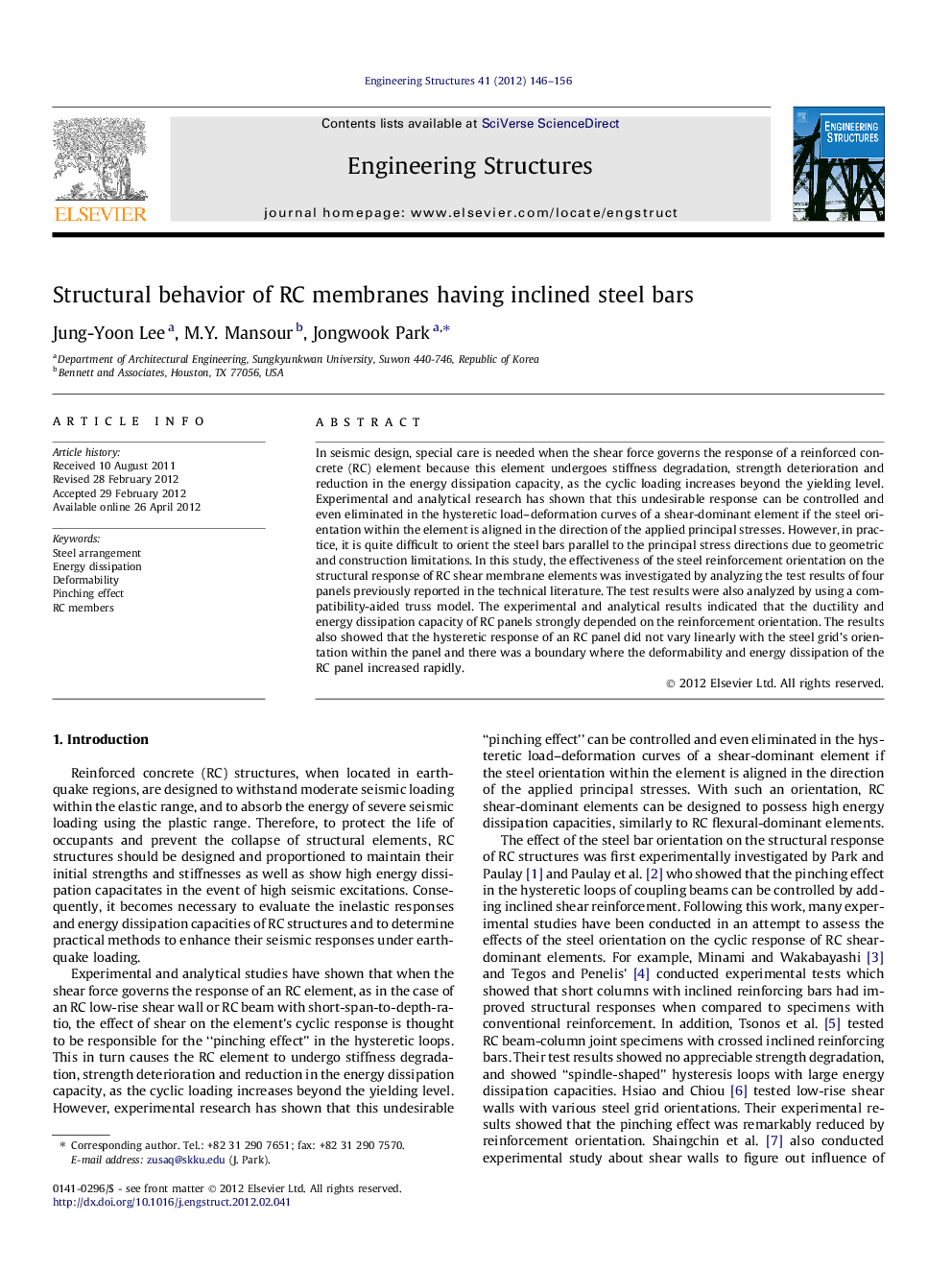 Structural behavior of RC membranes having inclined steel bars