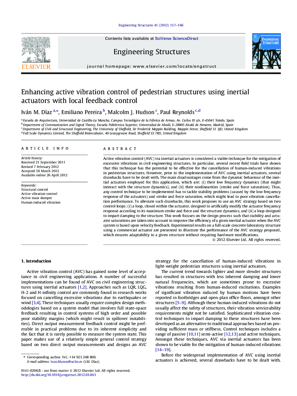 Enhancing active vibration control of pedestrian structures using inertial actuators with local feedback control