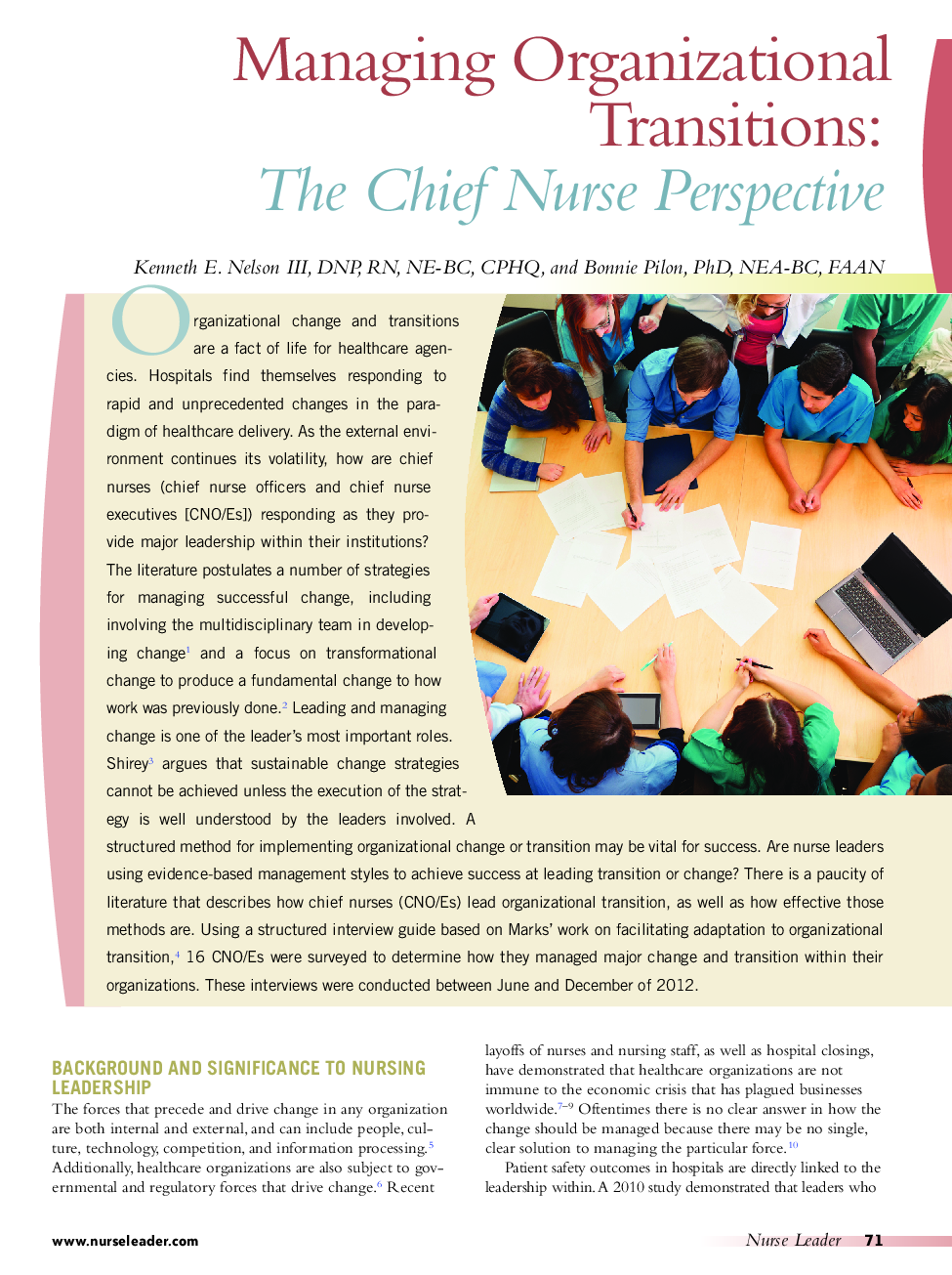 Managing Organizational Transitions: The Chief Nurse Perspective