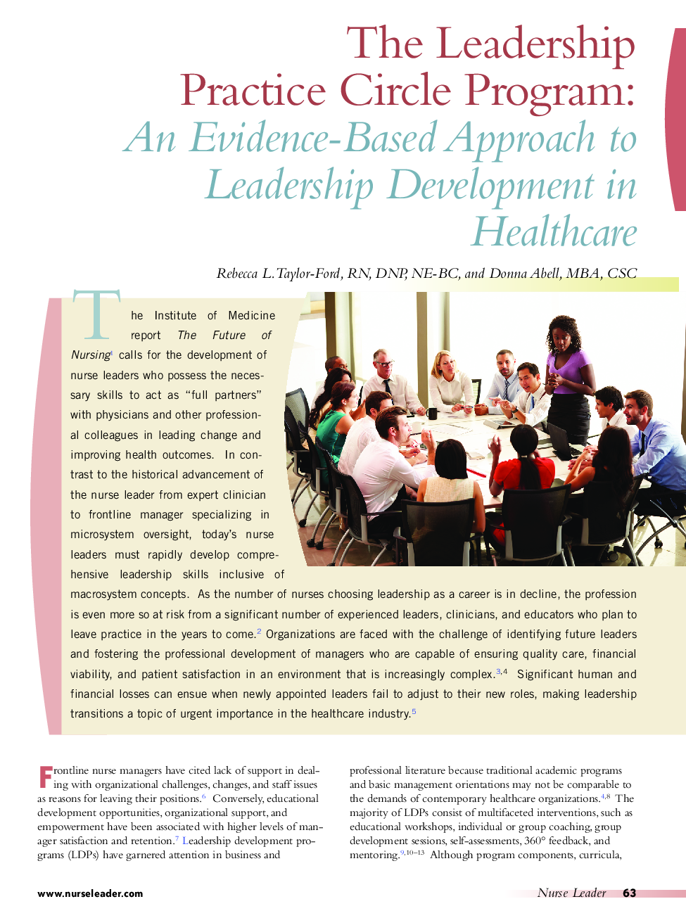 The Leadership Practice Circle Program: An Evidence-Based Approach to Leadership Development in Healthcare 