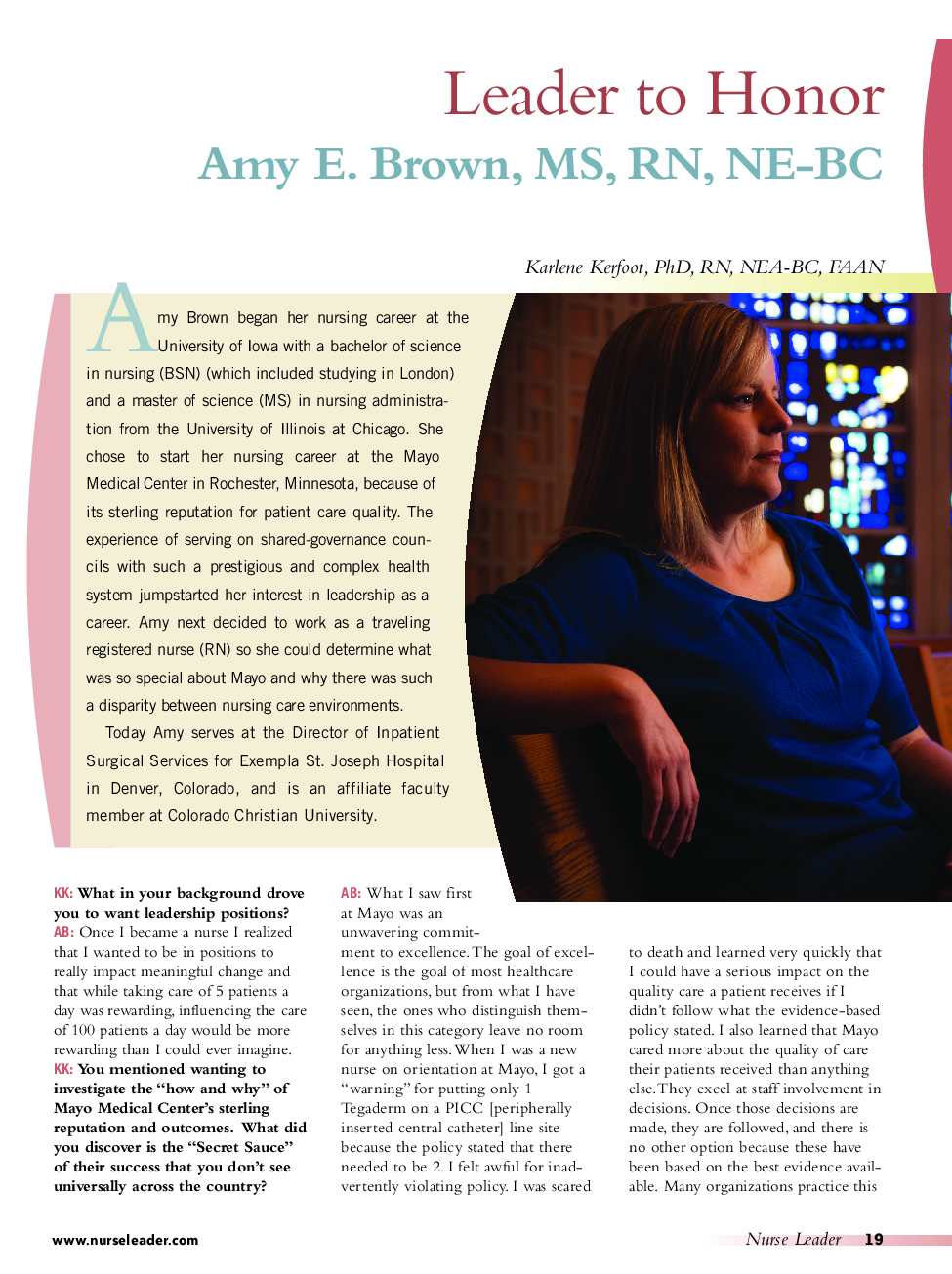 Leader to Honor: Amy E. Brown, MS, RN, NE-BC 