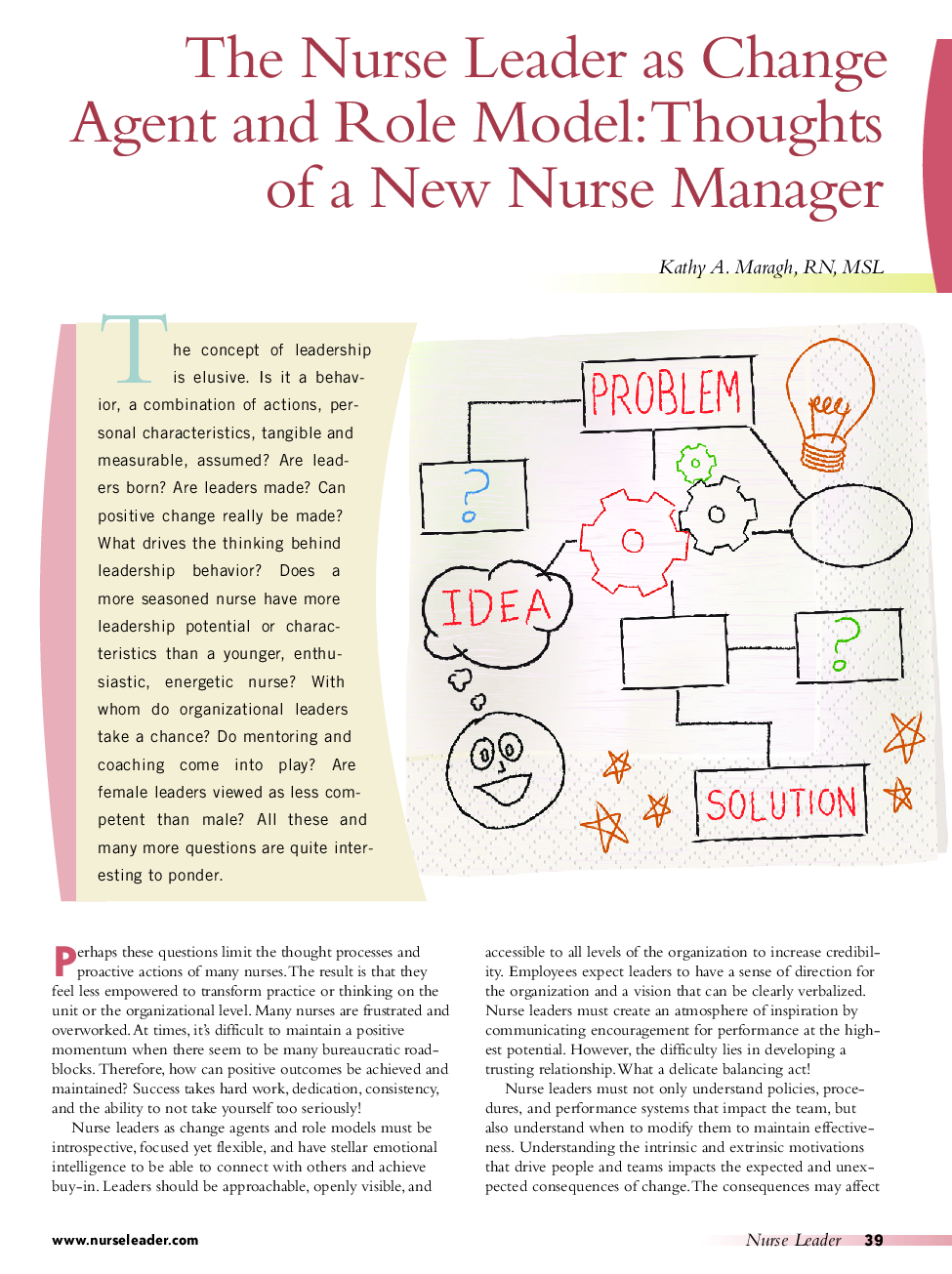 The Nurse Leader as Change Agent and Role Model: Thoughts of a New Nurse Manager