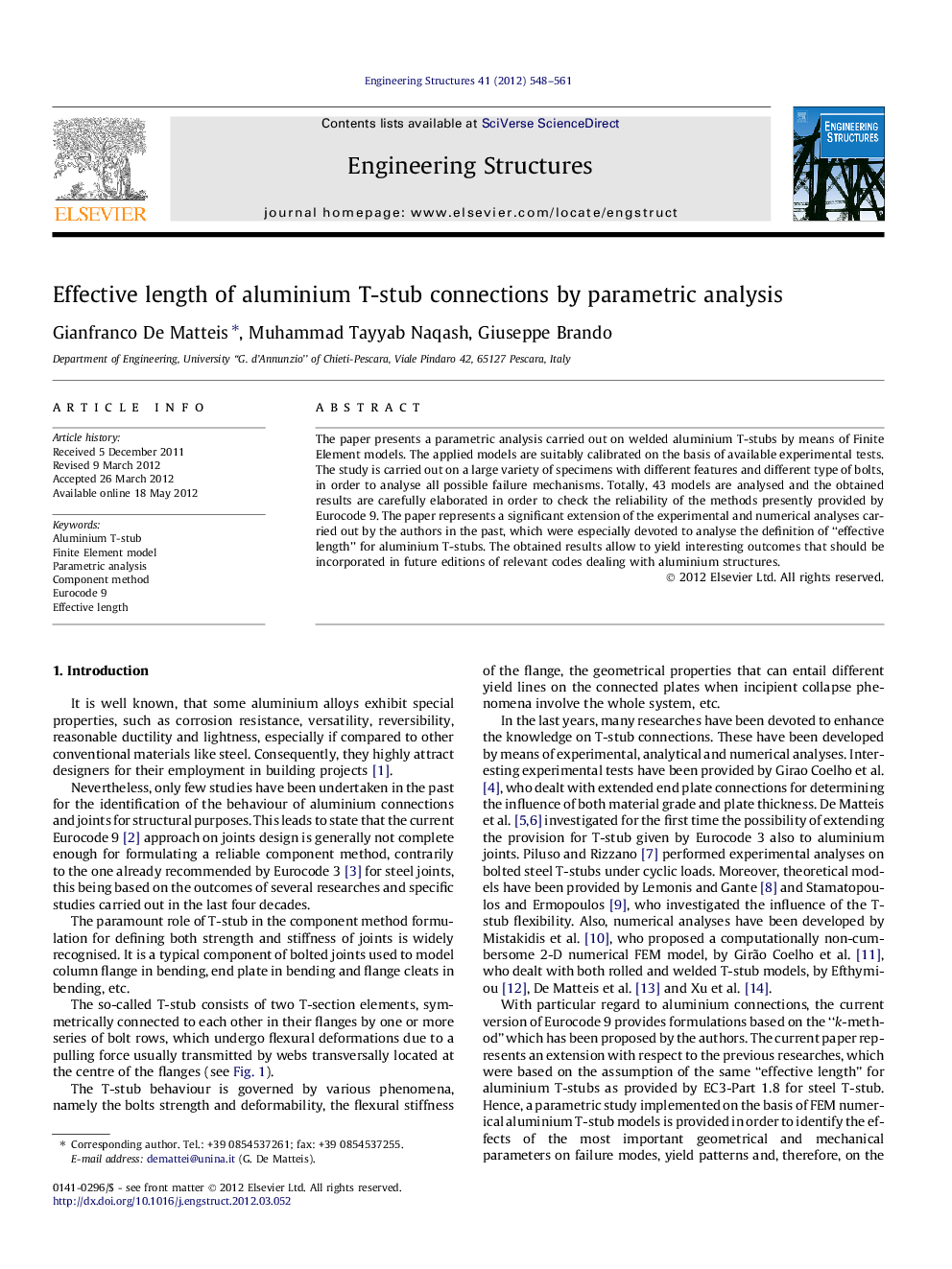 Effective length of aluminium T-stub connections by parametric analysis