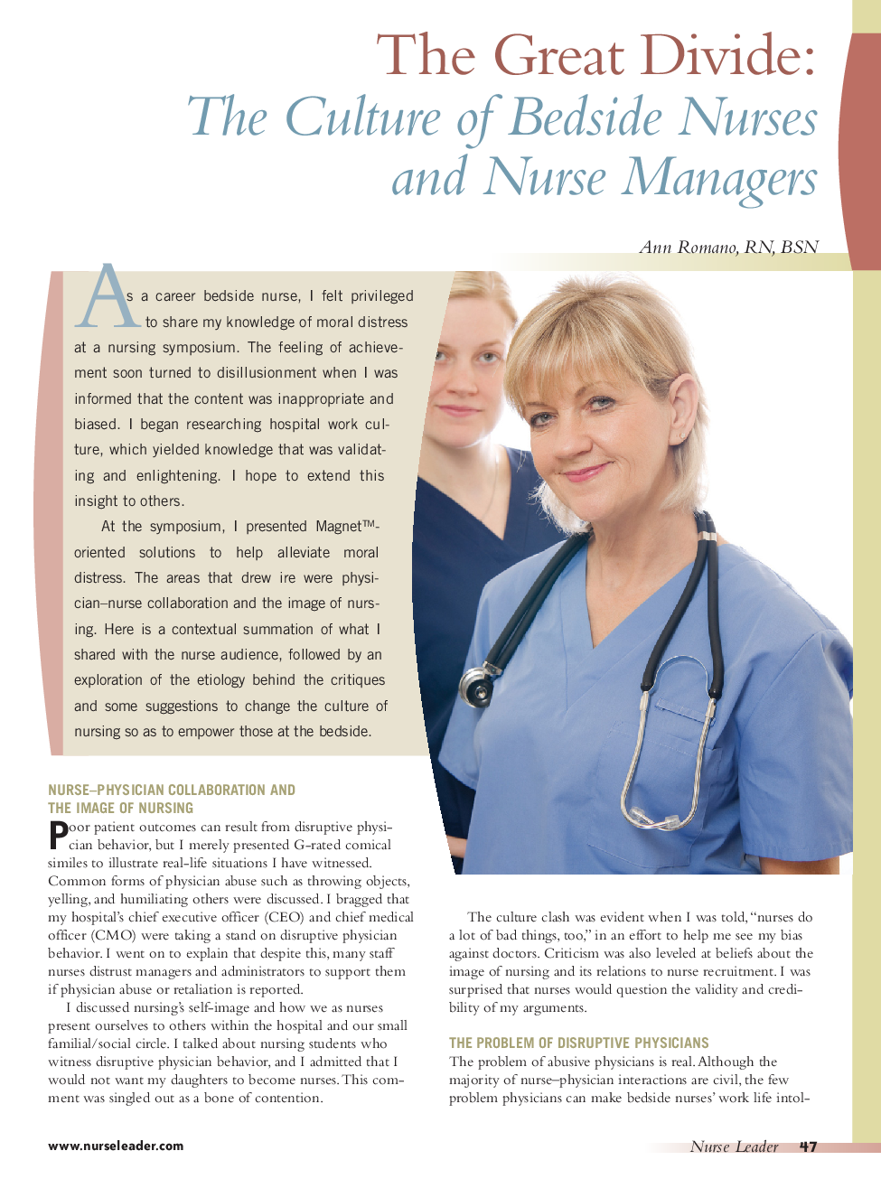 The Great Divide: The Culture of Bedside Nurses and Nurse Managers