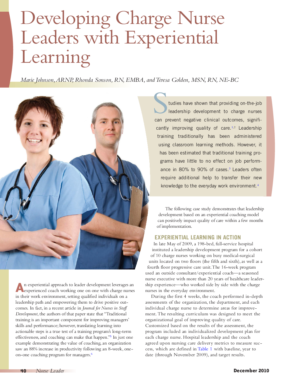 عکس صفحه اول مقاله: Developing Charge Nurse Leaders with Experiential Learning Developing Charge Nurse Leaders with Experiential Learning