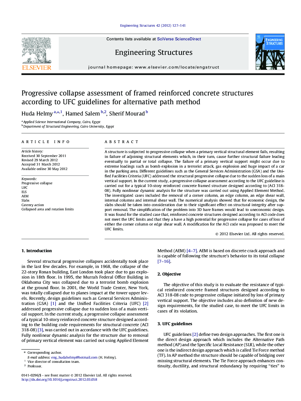 Progressive collapse assessment of framed reinforced concrete structures according to UFC guidelines for alternative path method