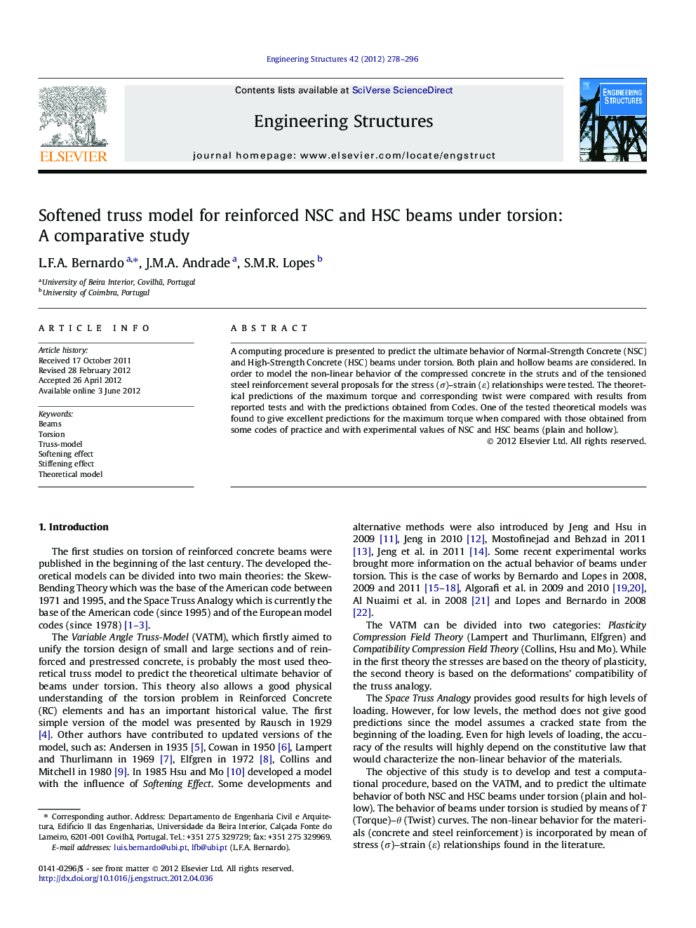 Softened truss model for reinforced NSC and HSC beams under torsion: A comparative study