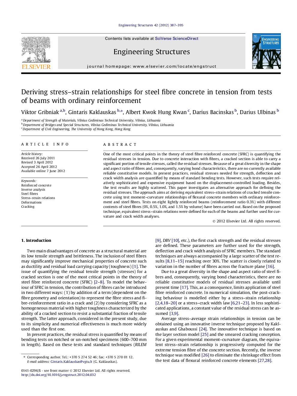 Deriving stress–strain relationships for steel fibre concrete in tension from tests of beams with ordinary reinforcement