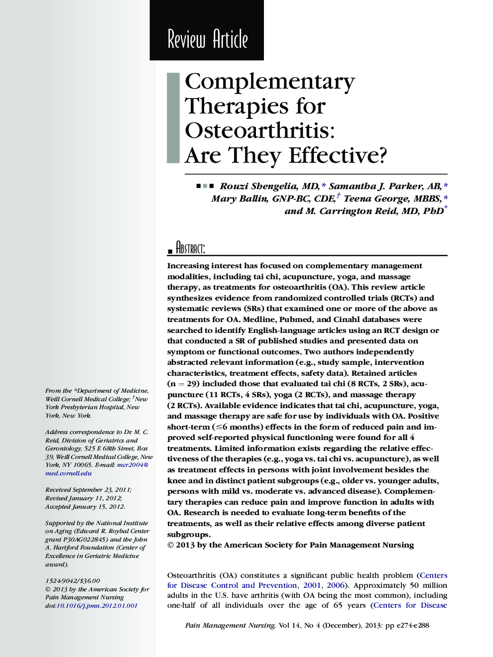 عکس صفحه اول مقاله: Complementary Therapies for Osteoarthritis: Are They Effective? Complementary Therapies for Osteoarthritis: Are They Effective?