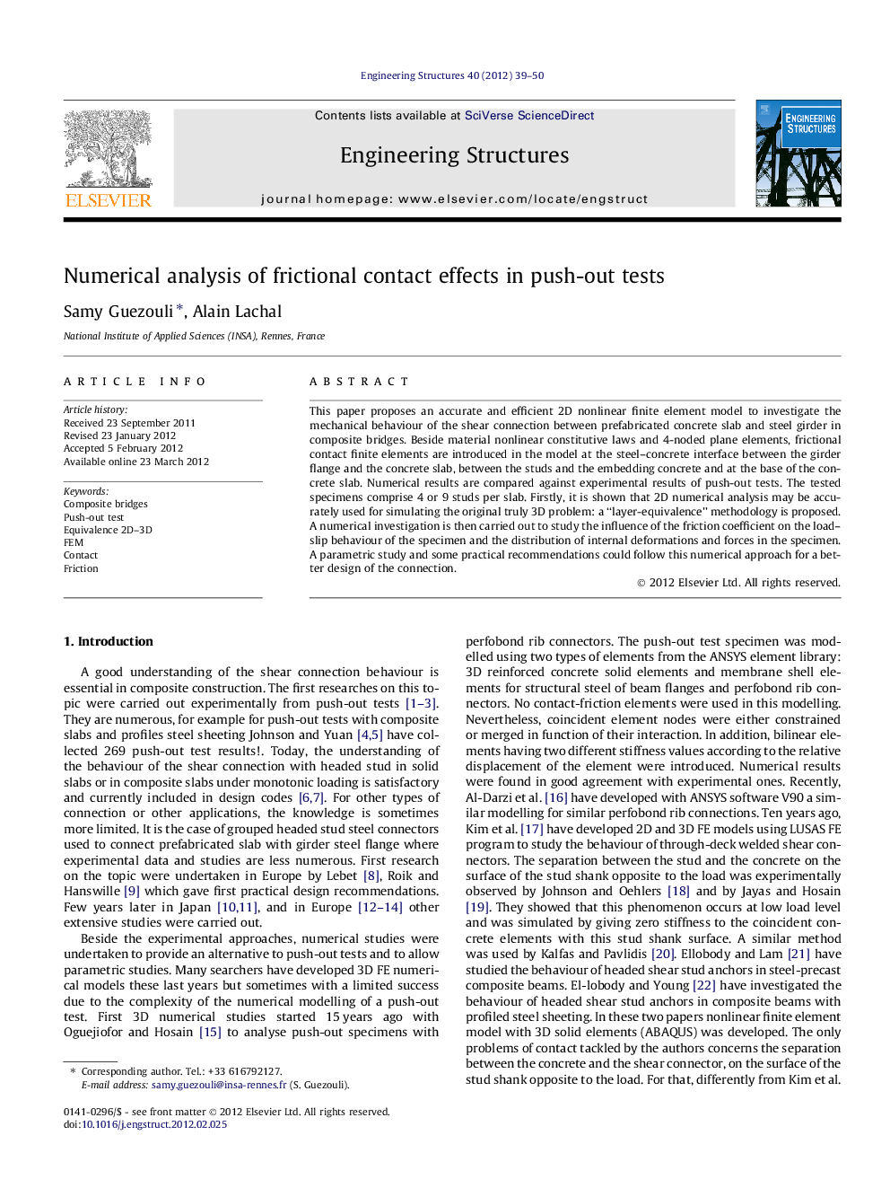 Numerical analysis of frictional contact effects in push-out tests