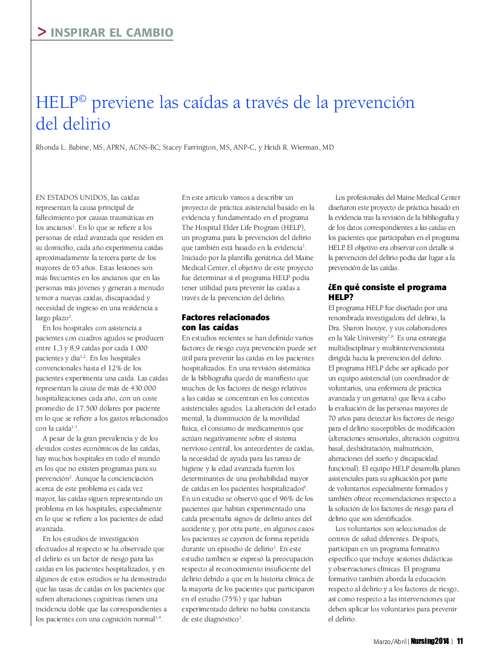 عکس صفحه اول مقاله: HELP© previene las caÃdas a través de la prevención del delirio HELP© previene las caÃdas a través de la prevención del delirio