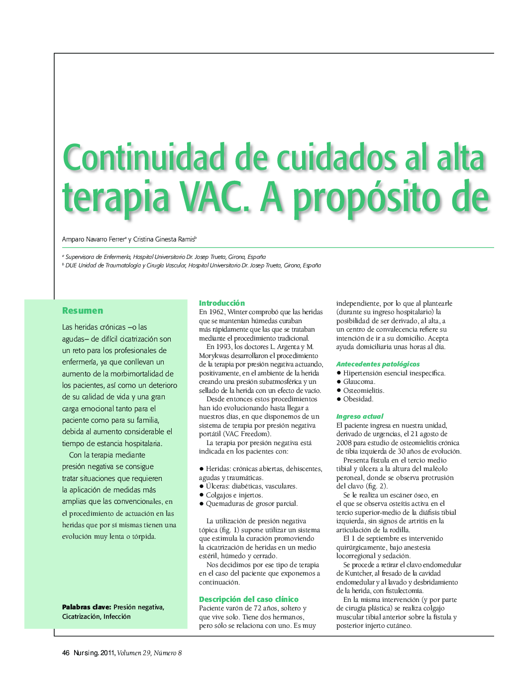 Continuidad de cuidados al alta hospitalaria: terapia VAC. A propósito de un caso