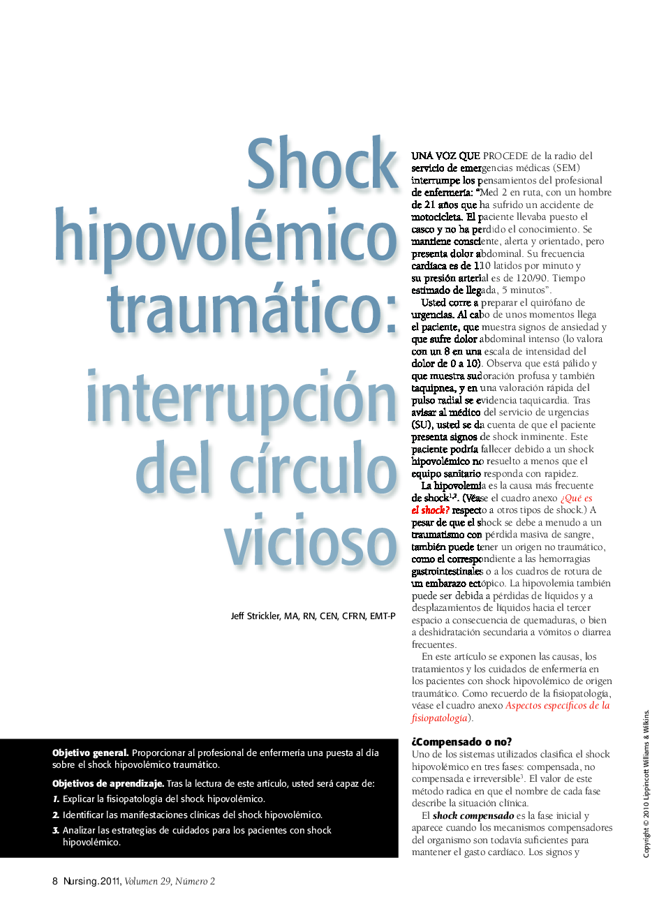 عکس صفحه اول مقاله: Shock hipovolémico traumático: interrupción del cÃrculo vicioso Shock hipovolémico traumático: interrupción del cÃrculo vicioso