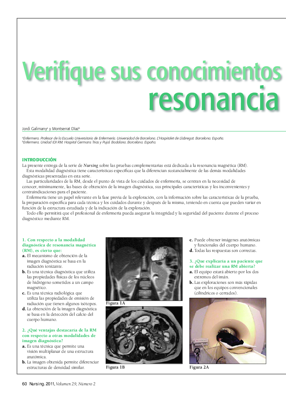 عکس صفحه اول مقاله: Verifique sus conocimientos sobre: Resonancia magnética (RM) Verifique sus conocimientos sobre: Resonancia magnética (RM)