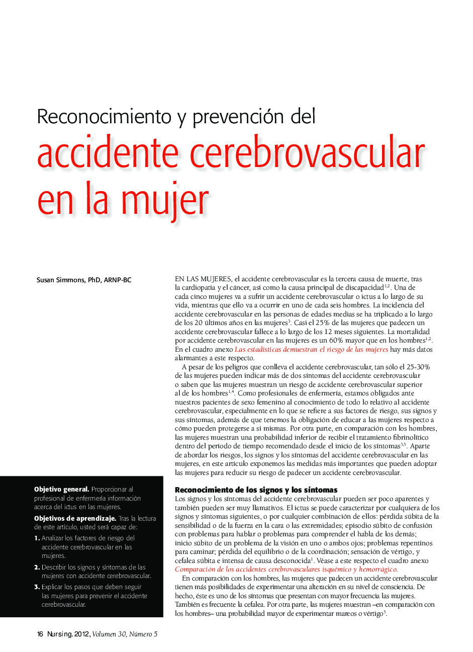 عکس صفحه اول مقاله: Reconocimiento y prevención del : Accidente cerebrovascular en la mujer Reconocimiento y prevención del : Accidente cerebrovascular en la mujer