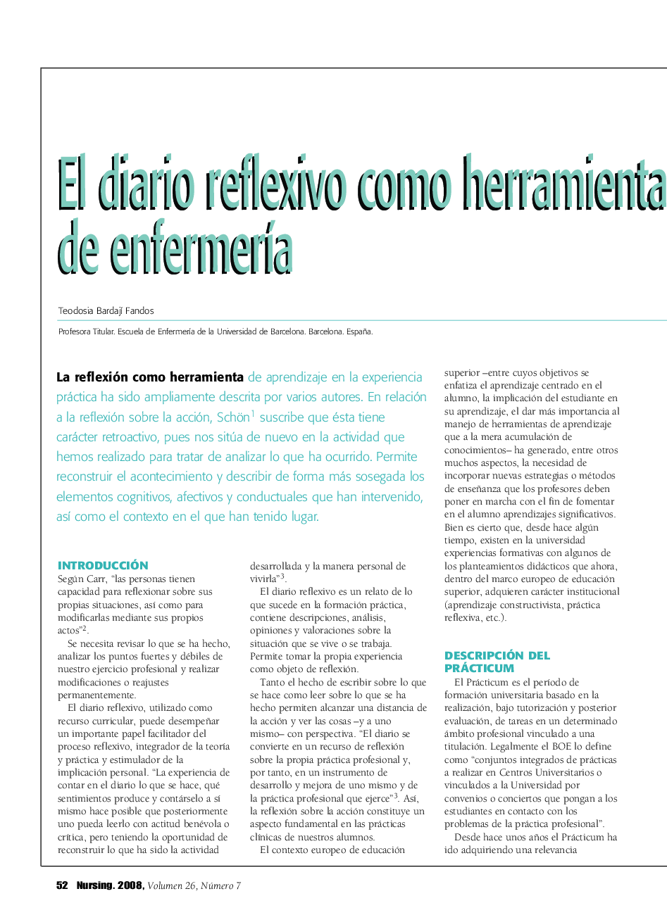 El diario reflexivo como herramienta de autoaprendizaje en la formación de enfermerÃ­a