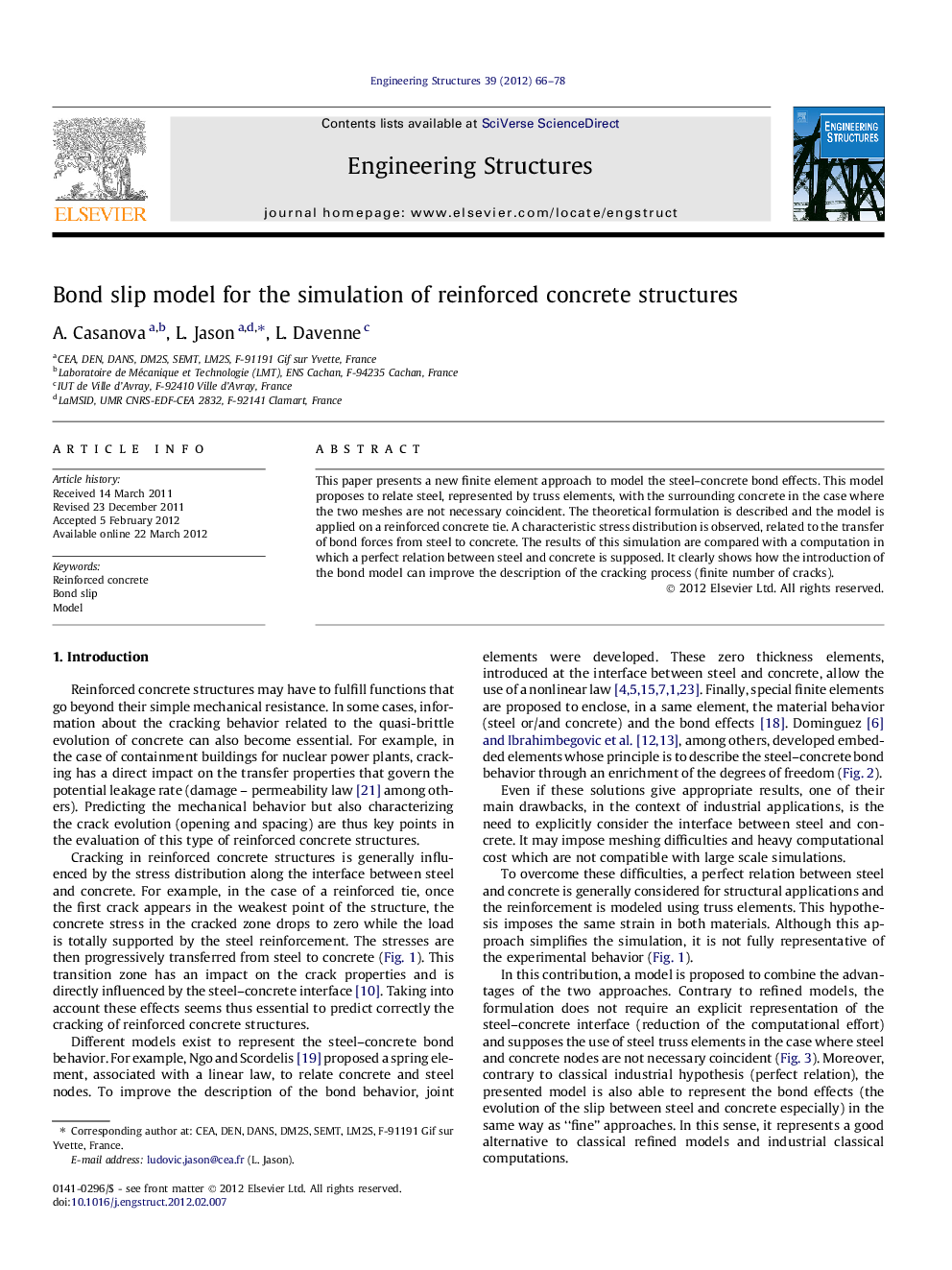 Bond slip model for the simulation of reinforced concrete structures