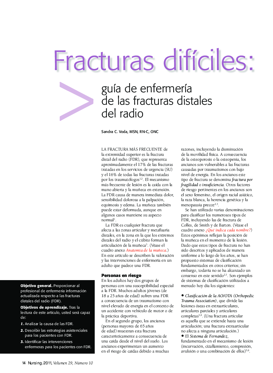 عکس صفحه اول مقاله: Fracturas difÃciles: guÃa de enfermerÃa de las fracturas distales del radio Fracturas difÃciles: guÃa de enfermerÃa de las fracturas distales del radio