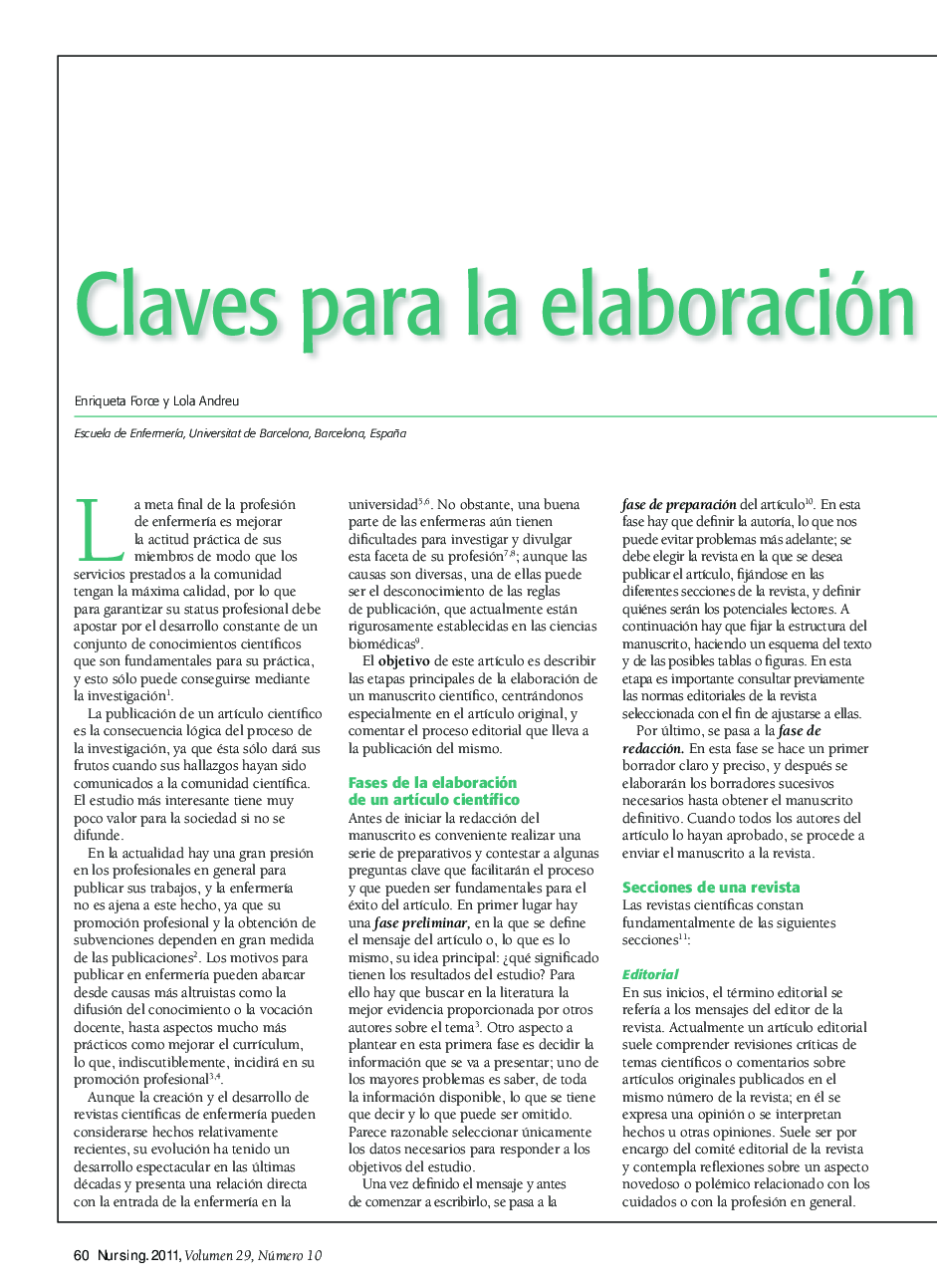 Claves para la elaboración de un artÃ­culo cientÃ­fico