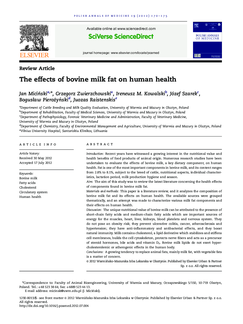 The effects of bovine milk fat on human health