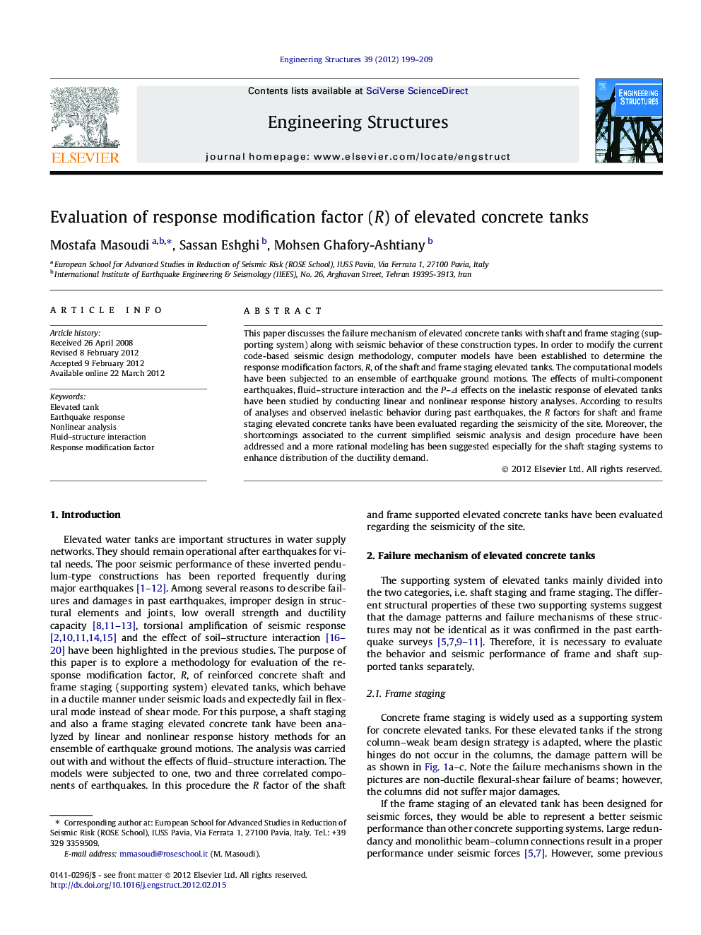 Evaluation of response modification factor (R) of elevated concrete tanks