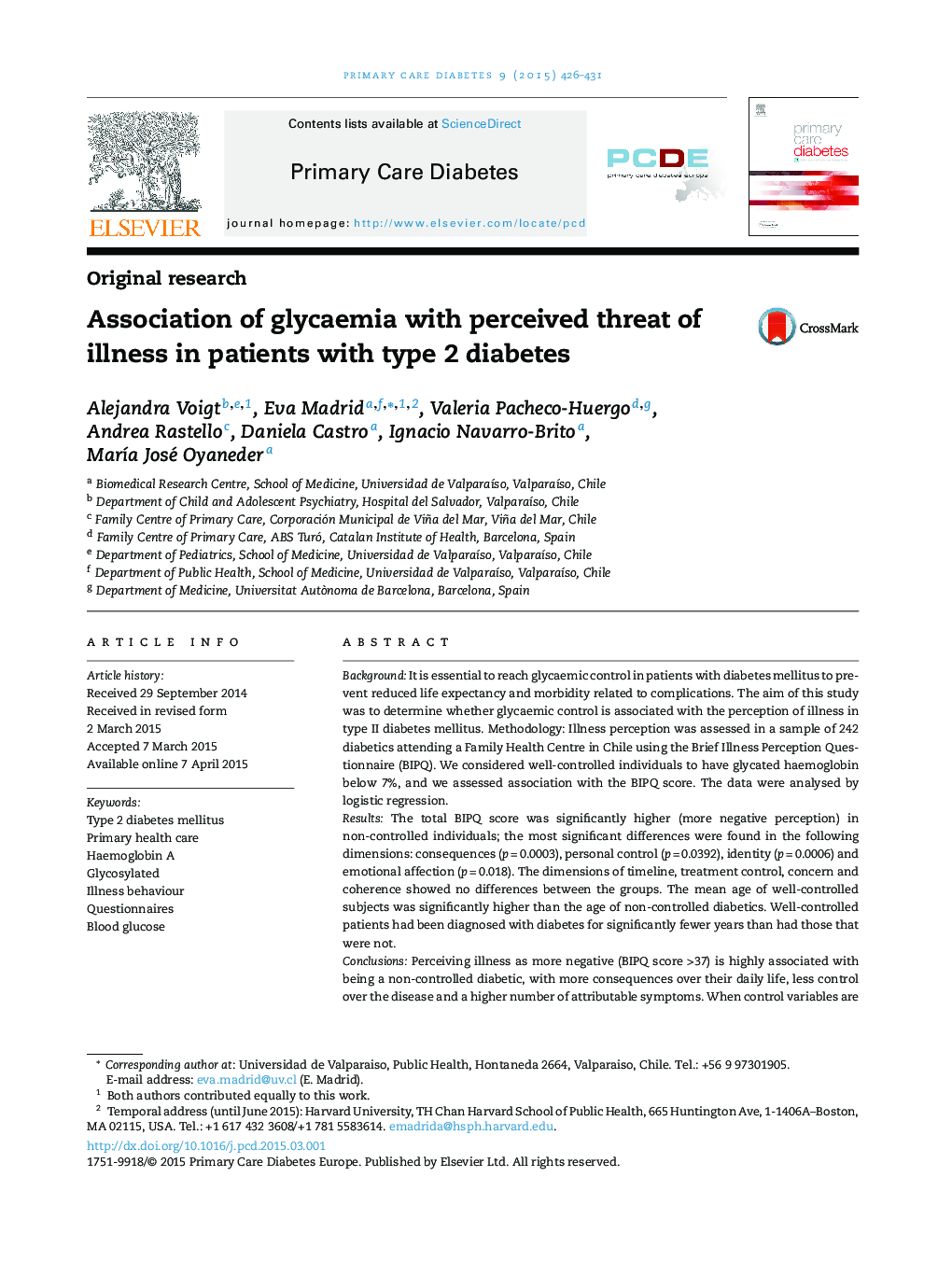 Association of glycaemia with perceived threat of illness in patients with type 2 diabetes