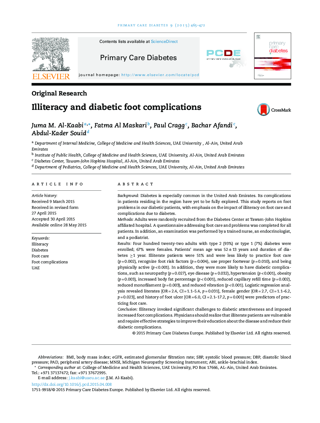 Illiteracy and diabetic foot complications