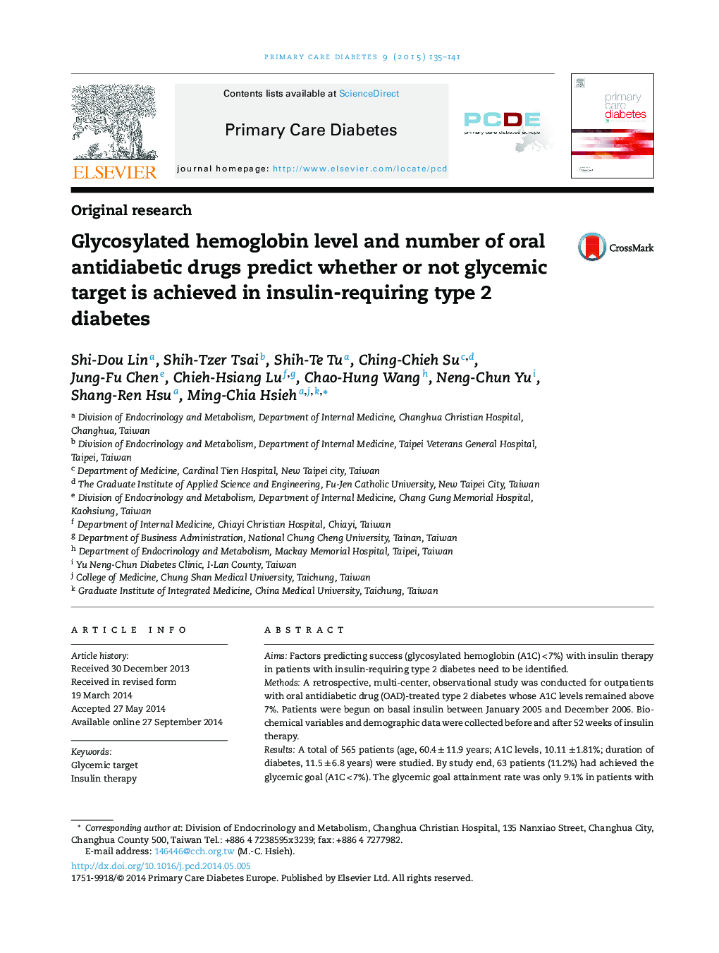 Glycosylated hemoglobin level and number of oral antidiabetic drugs predict whether or not glycemic target is achieved in insulin-requiring type 2 diabetes