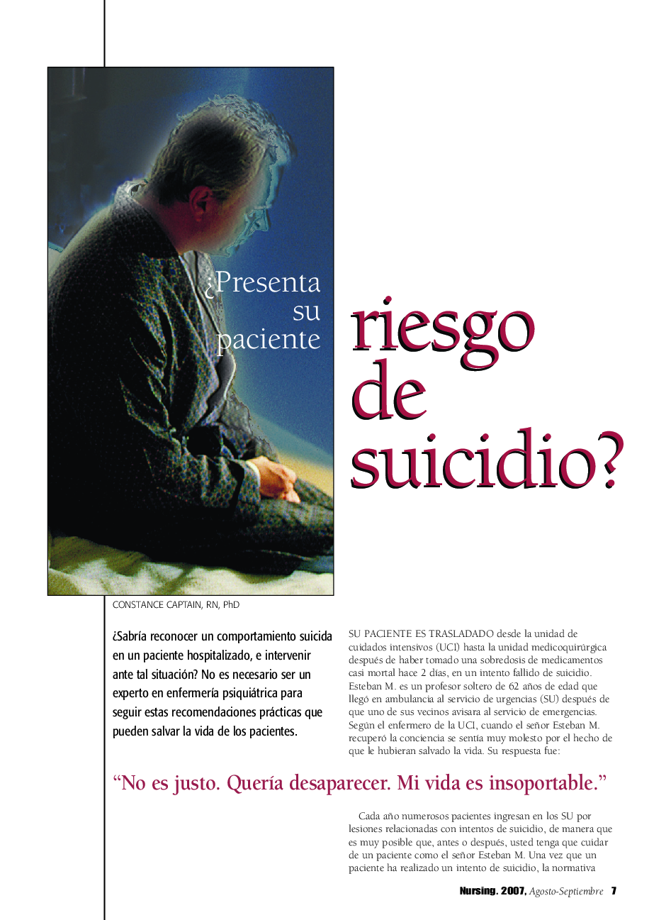 عکس صفحه اول مقاله: ¿Presenta su paciente riesgo de suicidio? ¿Presenta su paciente riesgo de suicidio?