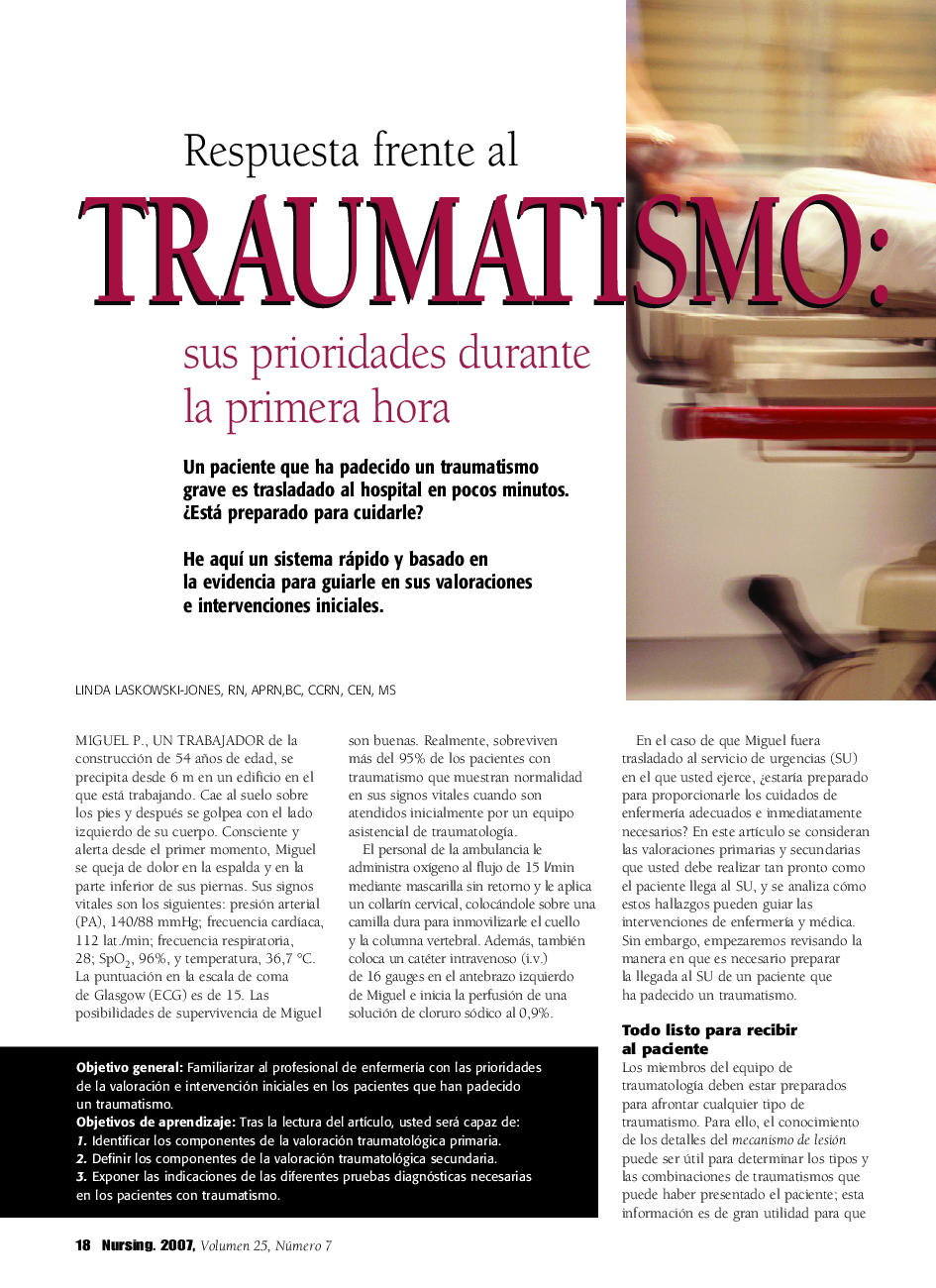 عکس صفحه اول مقاله: Respuesta frente al TRAUMATISMO:sus prioridades durante la primera hora Respuesta frente al TRAUMATISMO:sus prioridades durante la primera hora