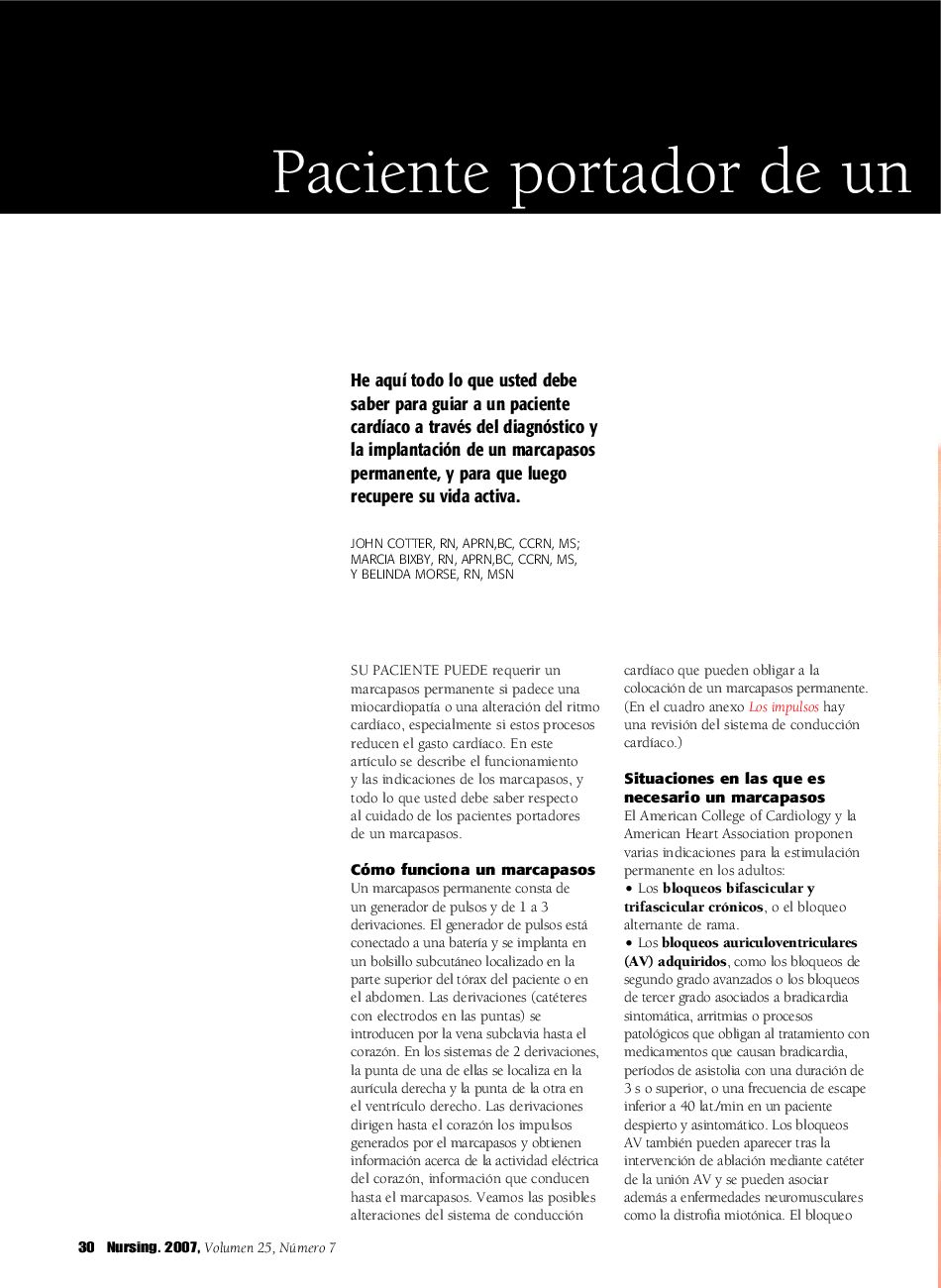 عکس صفحه اول مقاله: Paciente portador de un marcapasos permanente Paciente portador de un marcapasos permanente