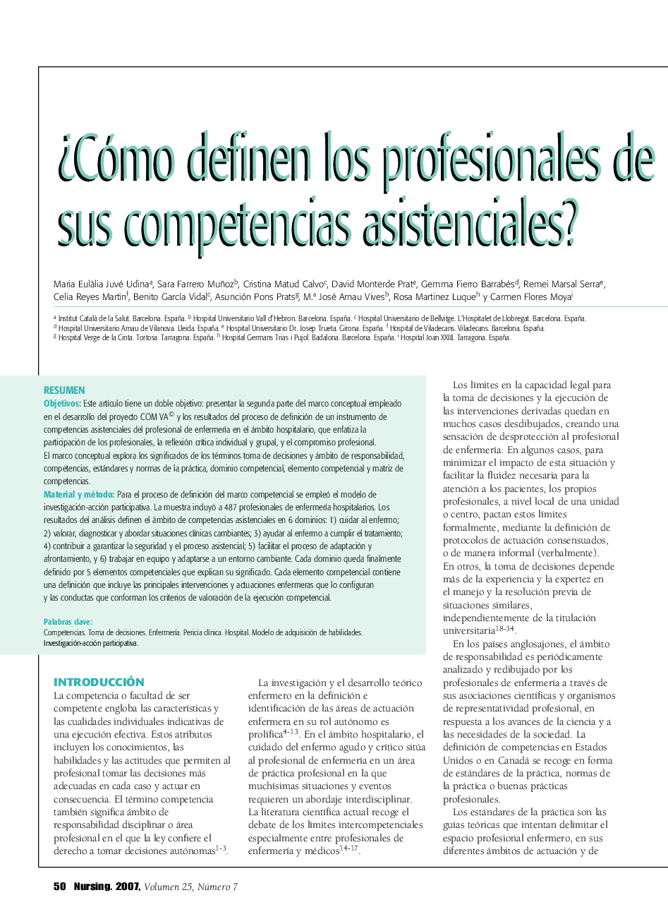 Â¿Cómo definen los profesionales de enfermerÃ­a hospitalarios sus competencias asistenciales?