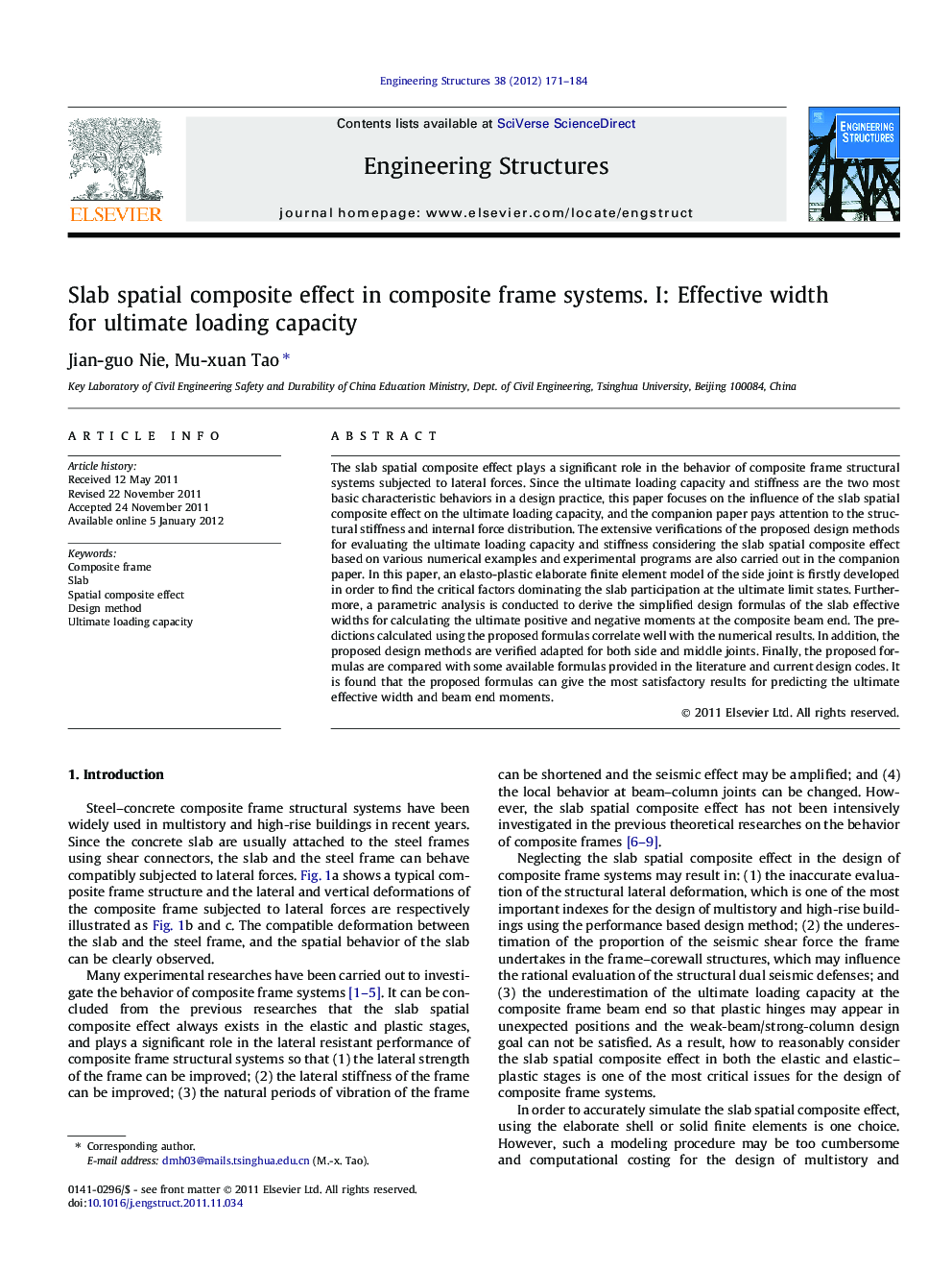 Slab spatial composite effect in composite frame systems. I: Effective width for ultimate loading capacity