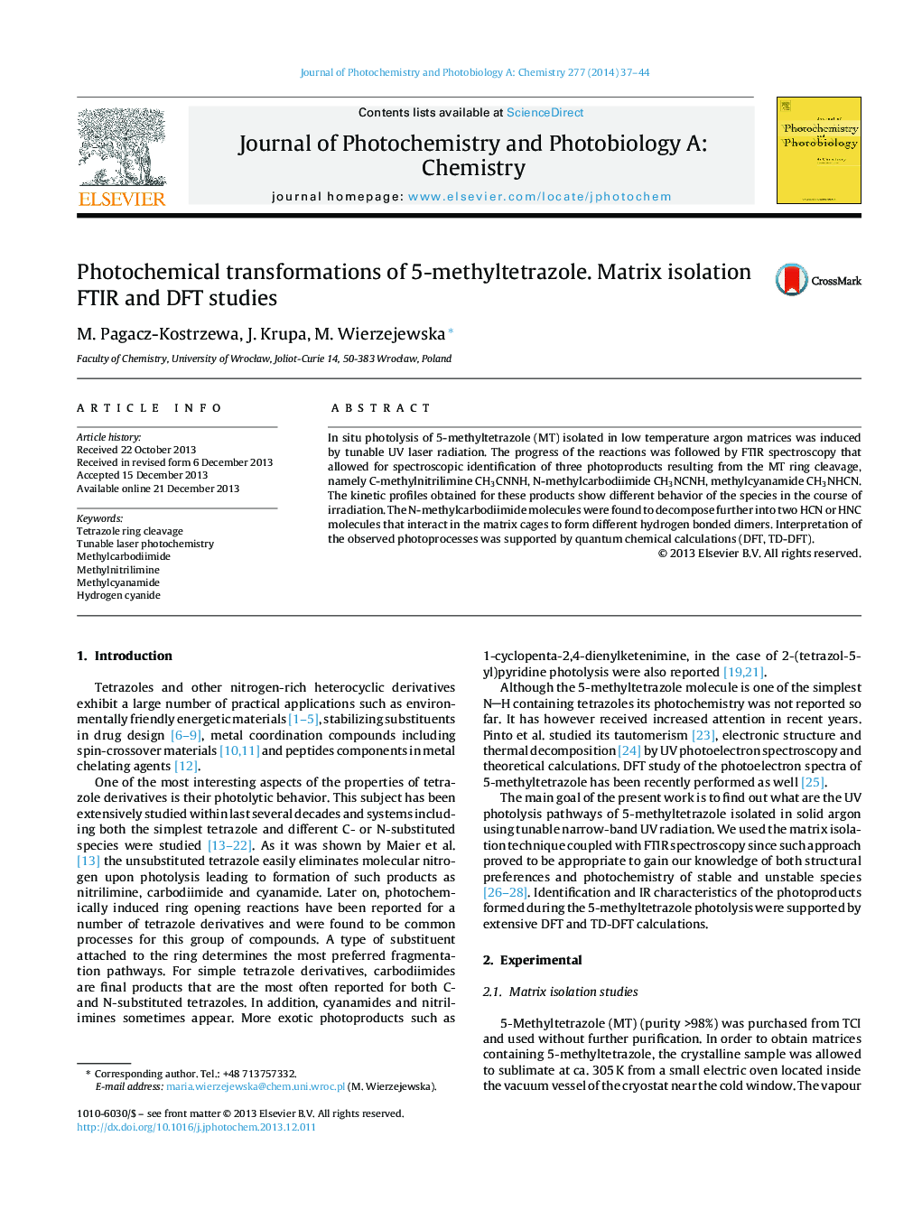 Photochemical transformations of 5-methyltetrazole. Matrix isolation FTIR and DFT studies