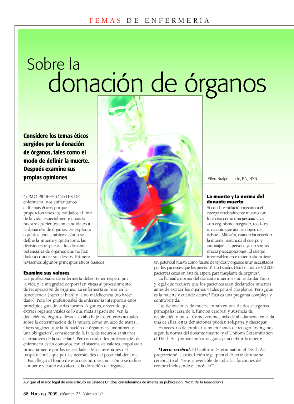 عکس صفحه اول مقاله: Sobre la donación de órganos Sobre la donación de órganos