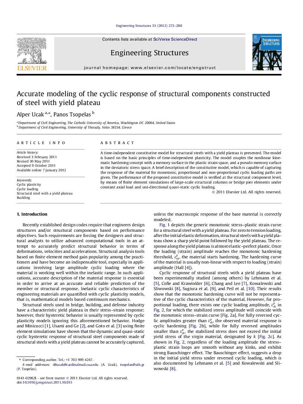 Accurate modeling of the cyclic response of structural components constructed of steel with yield plateau