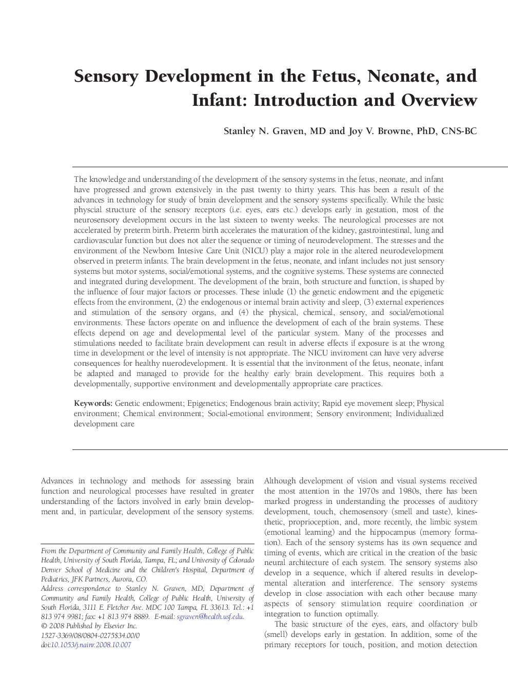 Sensory Development in the Fetus, Neonate, and Infant: Introduction and Overview