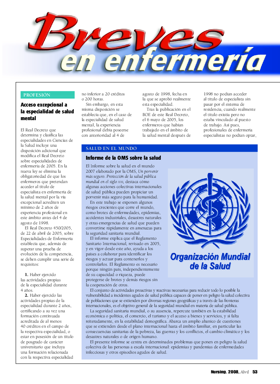 عکس صفحه اول مقاله: Breves en enfermerÃa Breves en enfermerÃa